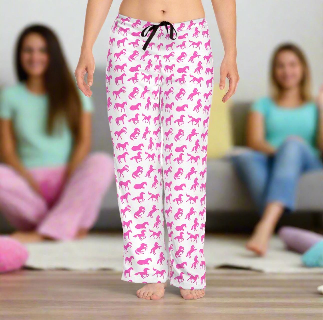 Pink Pony Club Pajama Pants, Hot Pink Horse Cowgirl Pajamas -Razels