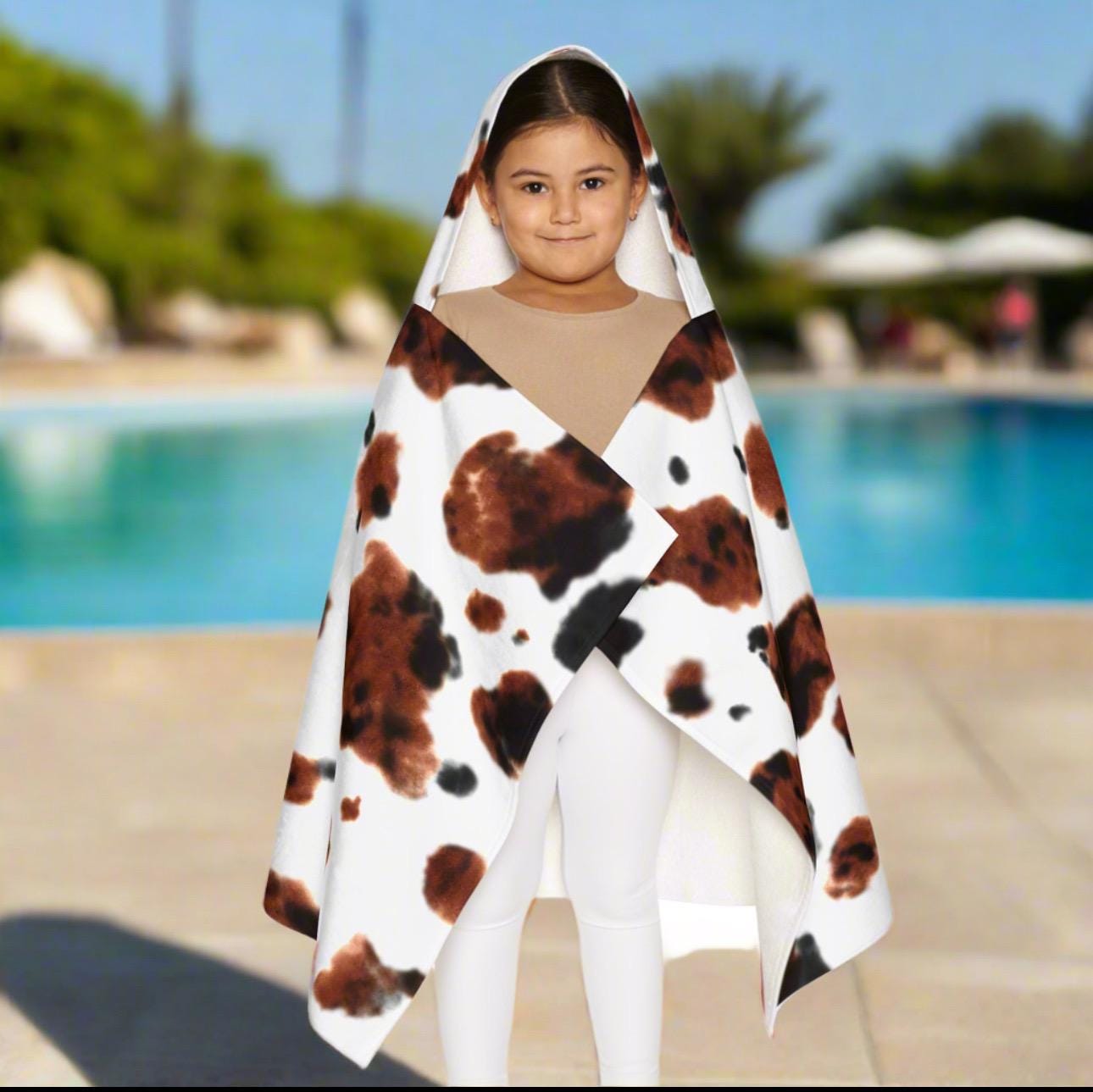 Cow Print Hooded Towel Personalized, Custom Western Toddler Bath Towel, Cowboy Pool Towel, Beach Wrap, Summer Gift -Razels