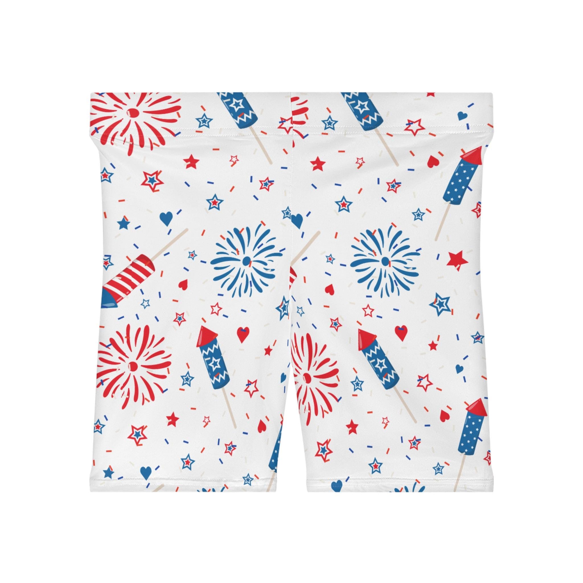 4th of July Biker Shorts, Patriotic Shorts, Red White and Blue Summer Shorts for Women, Star- Spangled Shorts -Razels