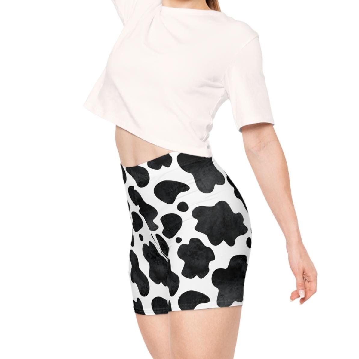 Cowprint shorts Black & White Biker Shorts, Western Cowgirl Summer Farm Vibe Activewear for Women -Razels