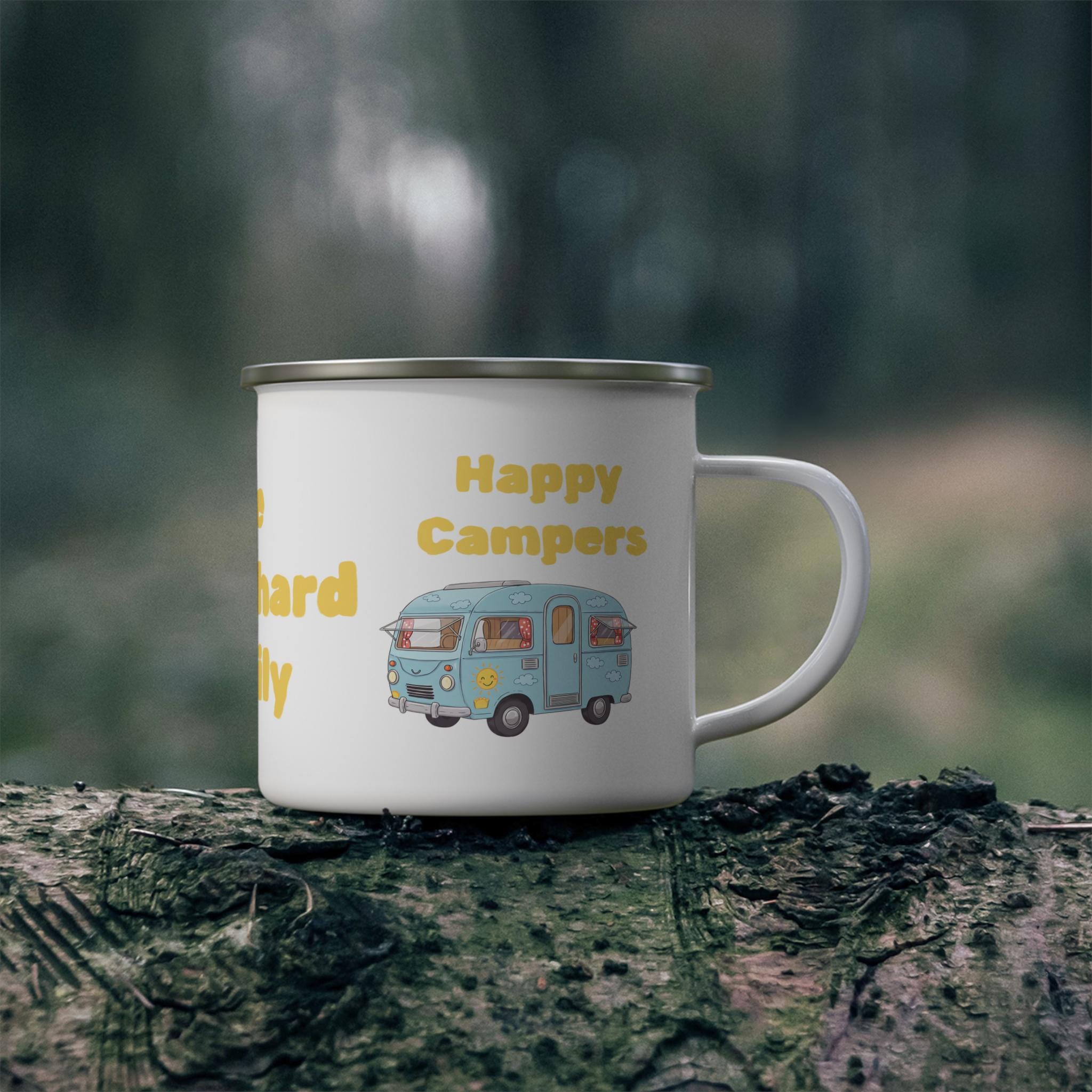 Personalized Happy Campers Enamel Mug, Custom Name Camping Mug, RV Camper Coffee Cup, Outdoor Gift for Camper, Family Matching Campfire Mugf -Razels