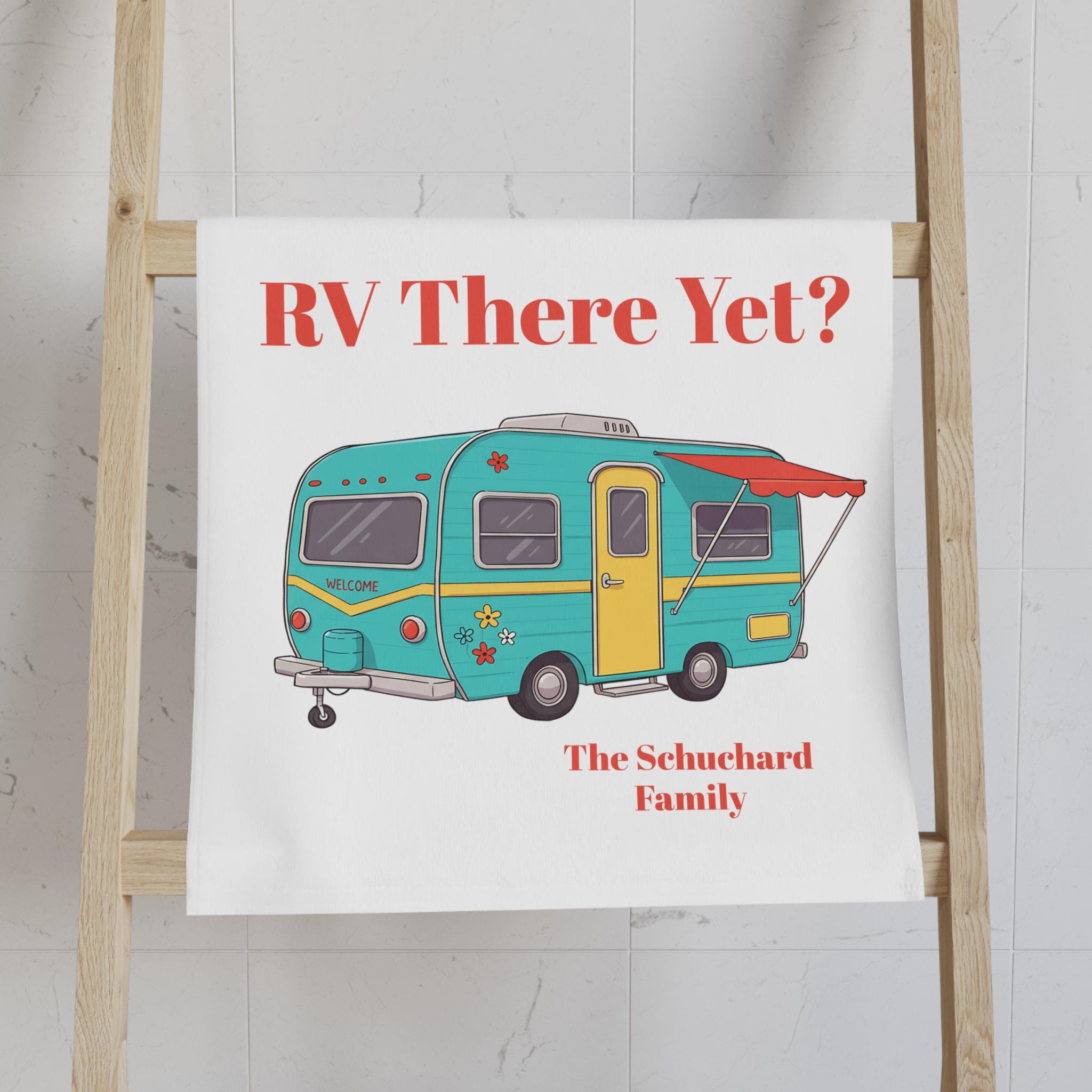 Personalized RV Hand Towel: "RV There Yet?" Camper Decor