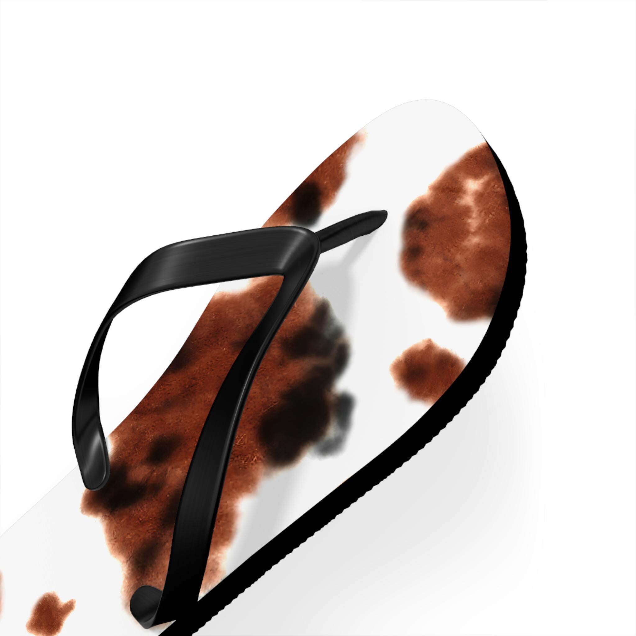 Cow Print Flip Flops: Brindle Cowhide Cowgirl Sandals -Razels