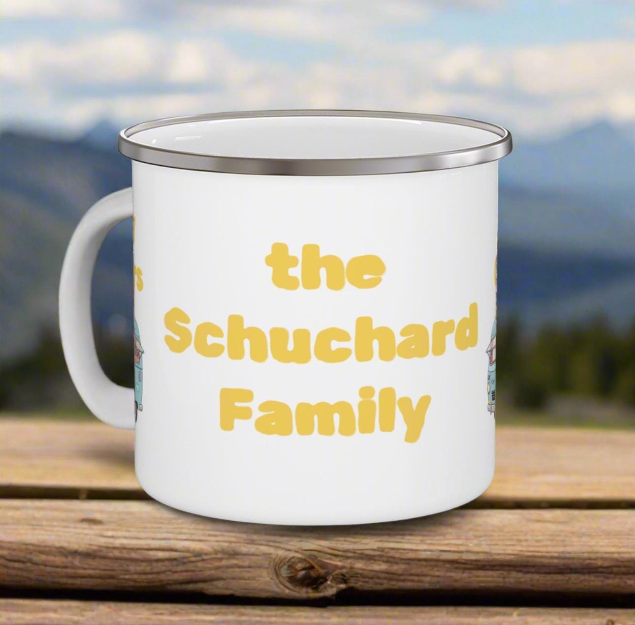 Personalized Happy Campers Enamel Mug, Custom Name Camping Mug, RV Camper Coffee Cup, Outdoor Gift for Camper, Family Matching Campfire Mugf -Razels