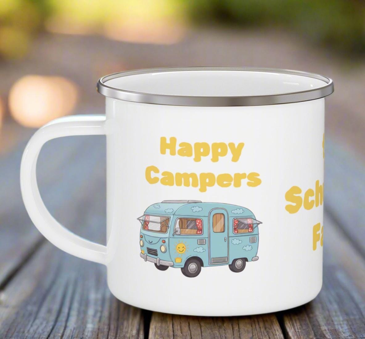 Personalized Happy Campers Enamel Mug, Custom Name Camping Mug, RV Camper Coffee Cup, Outdoor Gift for Camper, Family Matching Campfire Mugf -Razels