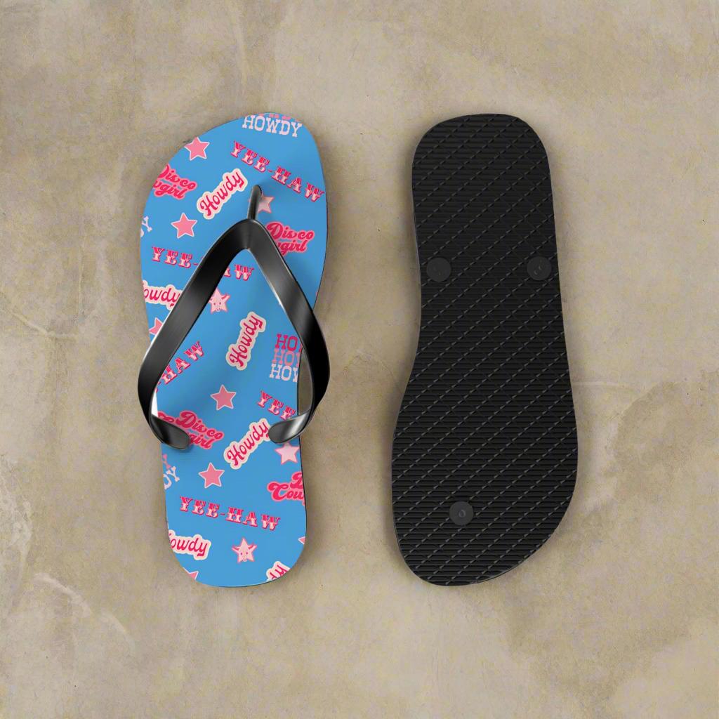 Disco Cowgirl Flip-Flops Hot Pink & Periwinkle Western Sandals Bachelorette Party Favor Yeehaw Shoes -Razels