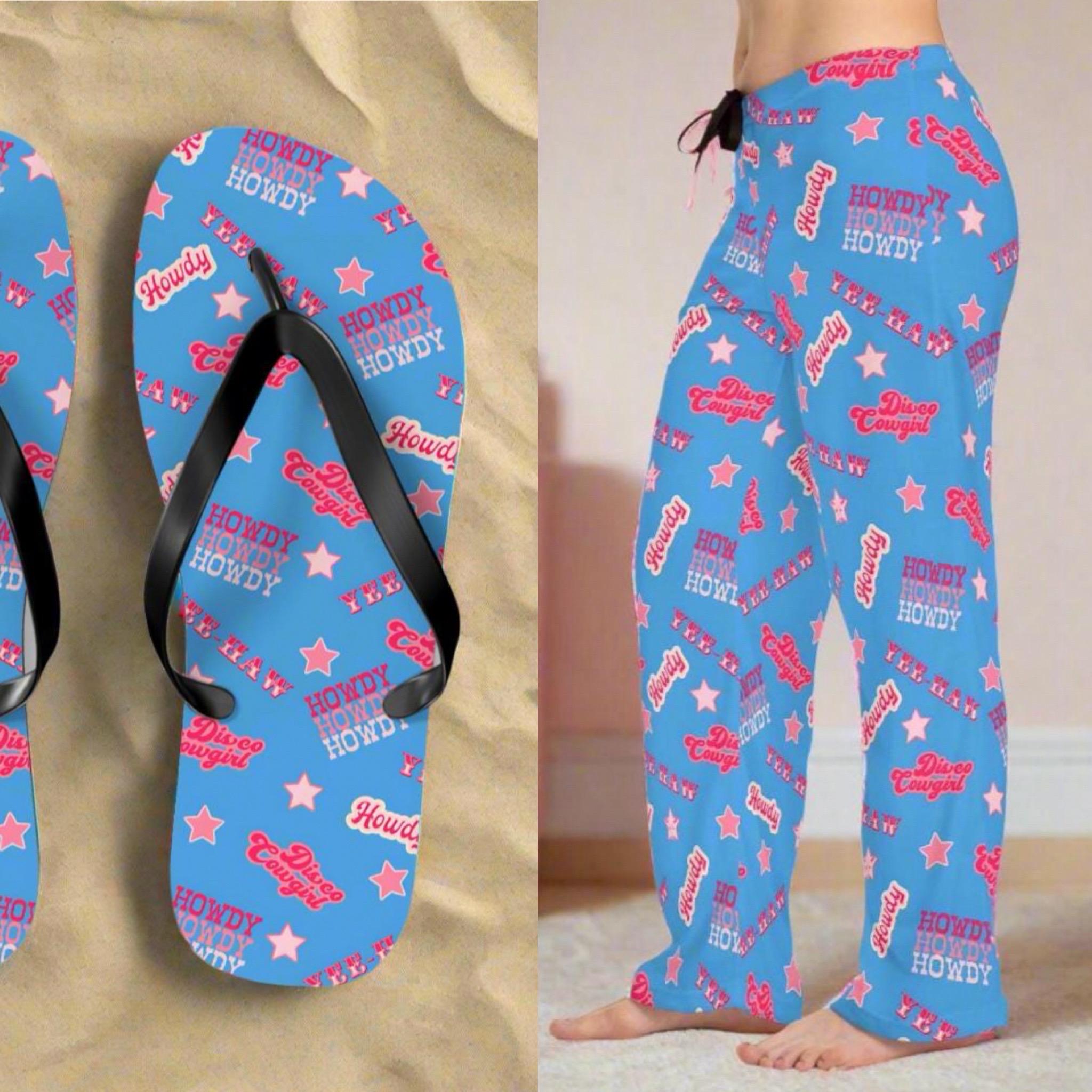 Disco Cowgirl Flip-Flops Hot Pink & Periwinkle Western Sandals Bachelorette Party Favor Yeehaw Shoes -Razels