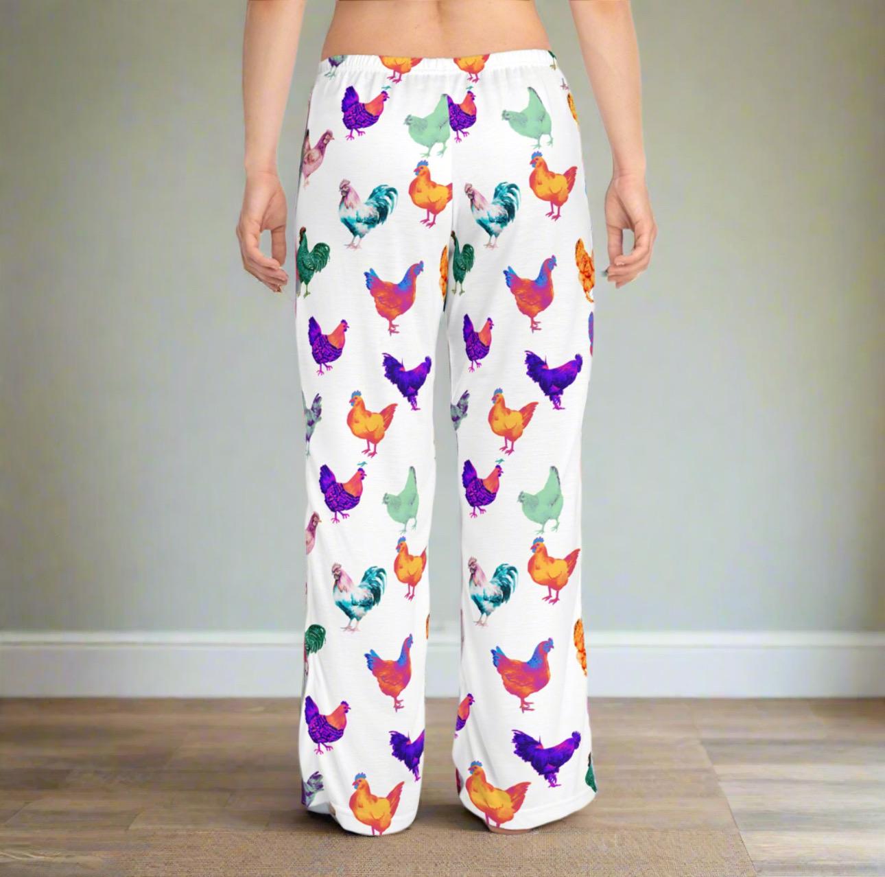 Chicken Pants, Colorful Chicken Jammie Pants, Gift for Chicken Lover, Crazy Chicken Lady Pants -Razels