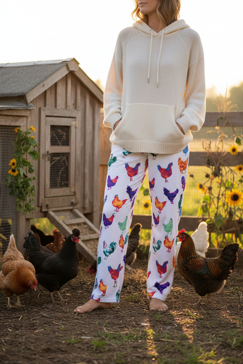 Chicken Pants, Colorful Chicken Jammie Pants, Gift for Chicken Lover, Crazy Chicken Lady Pants -Razels