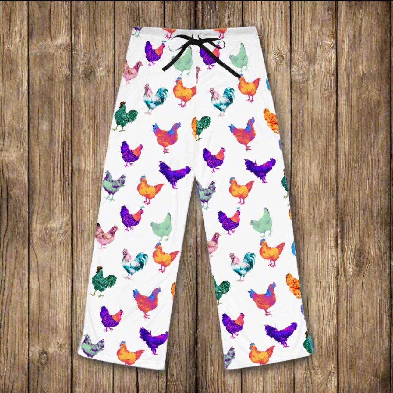 Chicken Pants, Colorful Chicken Jammie Pants, Gift for Chicken Lover, Crazy Chicken Lady Pants -Razels
