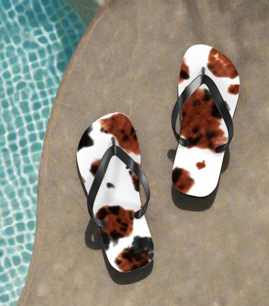 Cow Print Flip Flops, Brindle Cowhide Cowgirl Sandals