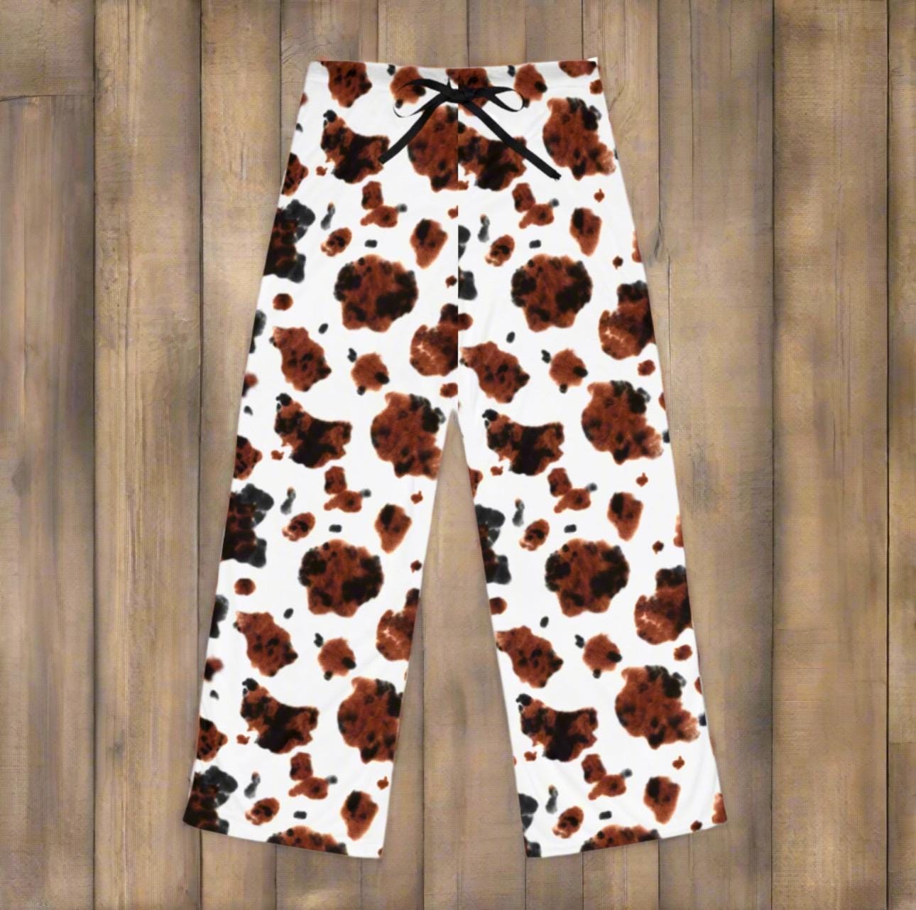 Brown Cow Print Pajama Pants: Western Cowgirl Loungewear -Razels