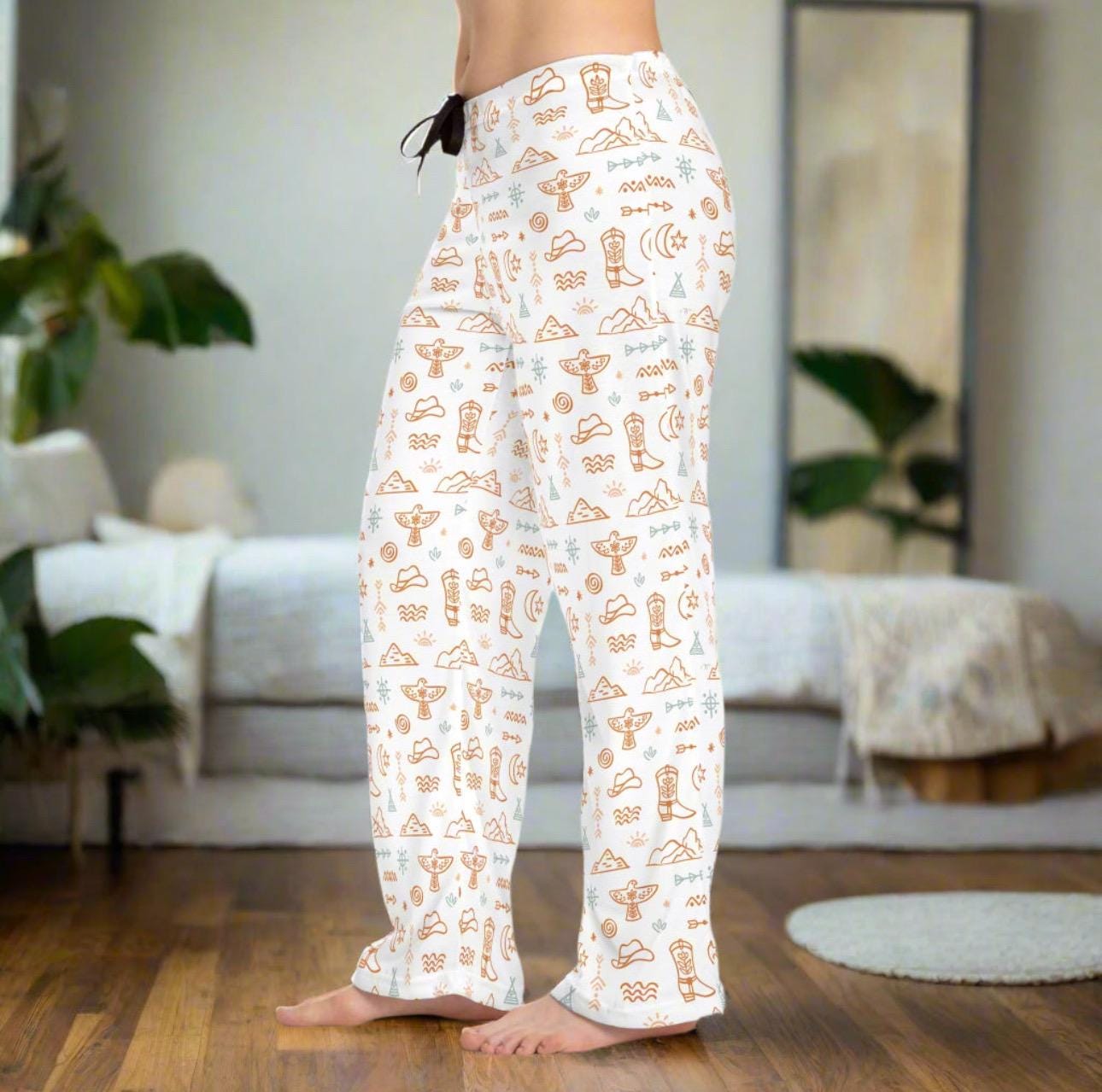 Cowgirl Pajama Pants: Western Print Jersey Knit PJs -Razels