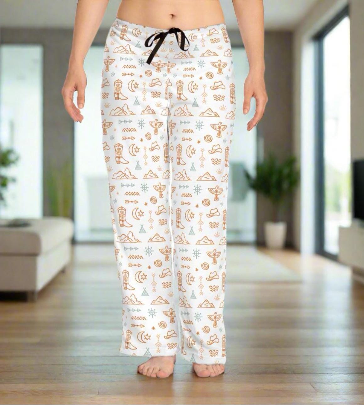 Cowgirl Pajama Pants: Western Print Jersey Knit PJs -Razels