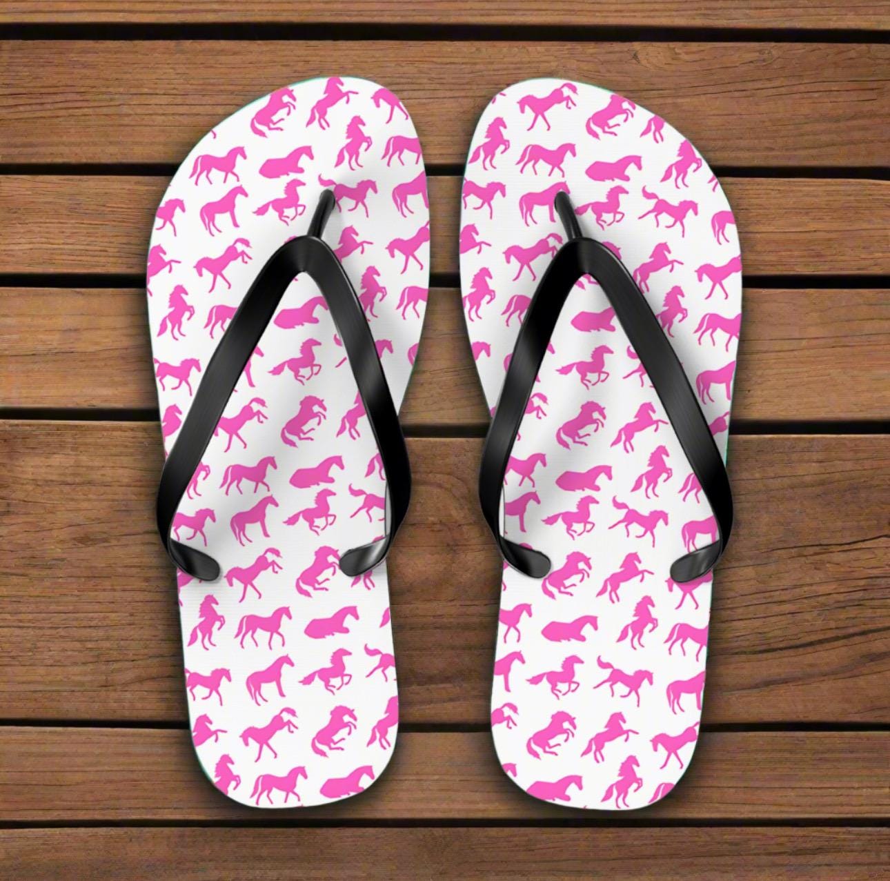 PINK PONY CLUB Flip-Flops, Pink Horse Western Sandals | Cowgirl Bachelorette Party Shoes | Rodeo Pool Slides | Horse Shoes -Razels