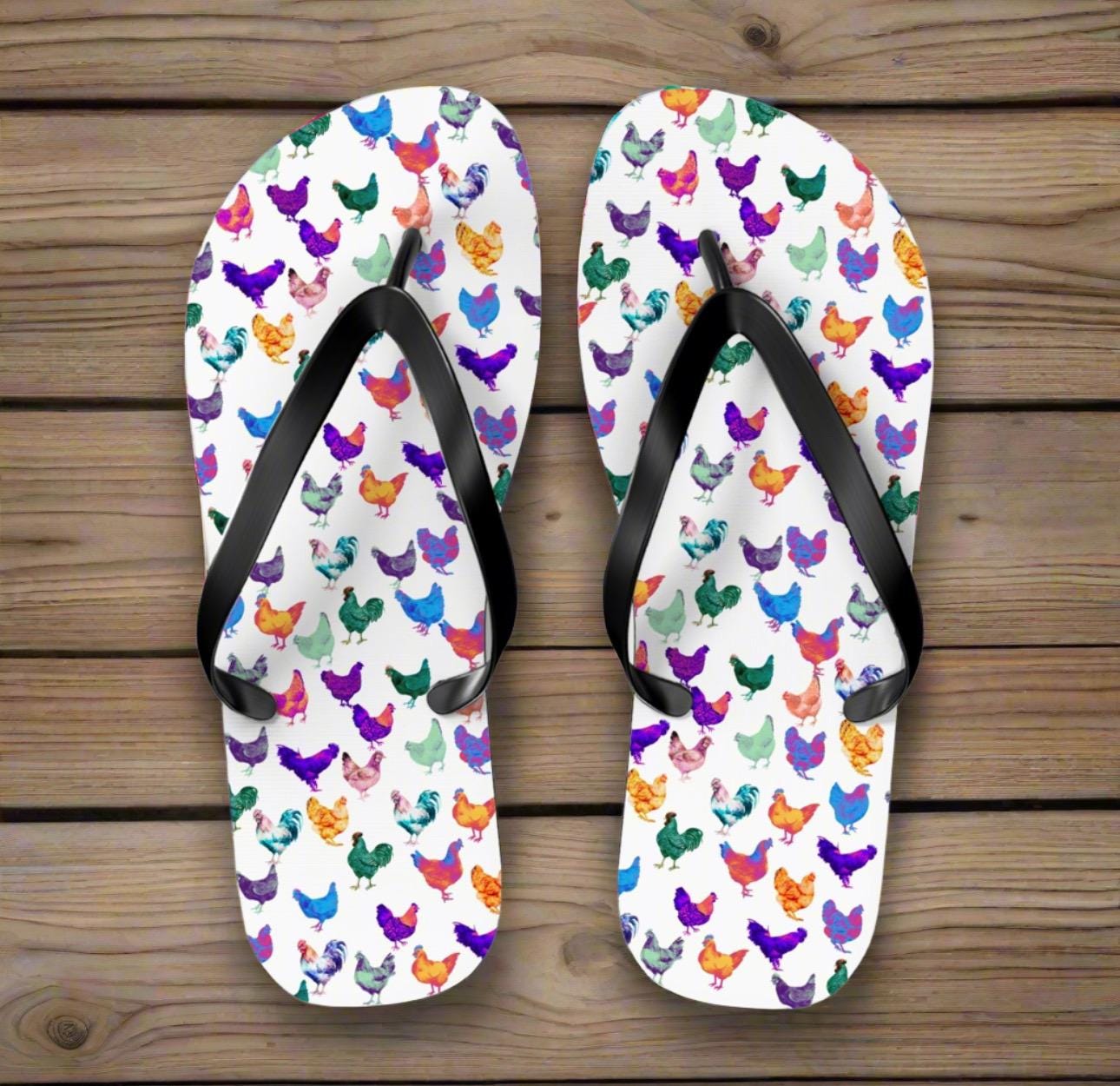 Chicken Flip Flops, Crazy Chicken Lady Flip Flops, Gift for Chicken Lover, Chicken Owner, Chicken Mama -Razels
