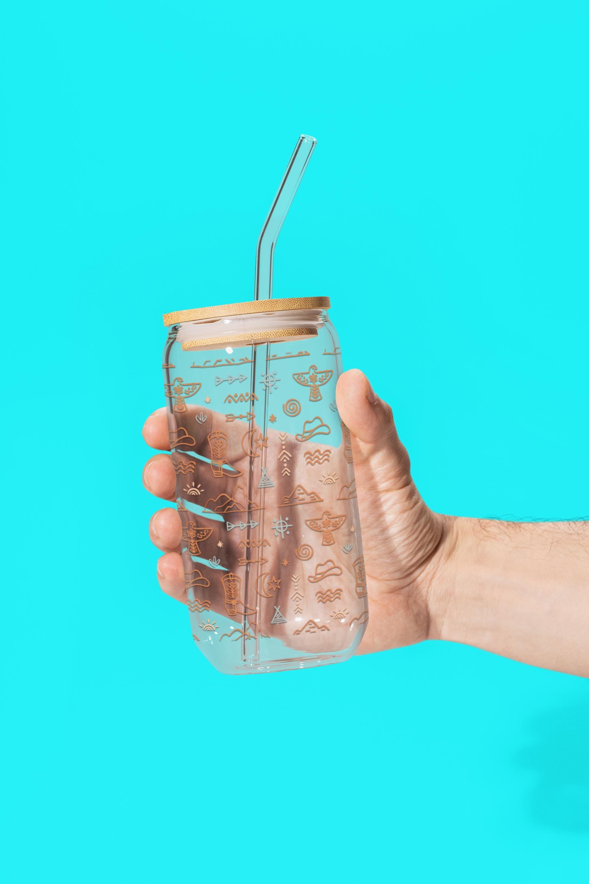 Western Glass Tumbler, Iced Tea Glass 16oz, Eco Friendly Drinkware, Boho Western Gift, Mountain Arrows Print, Cowgirl Tumbler -Razels