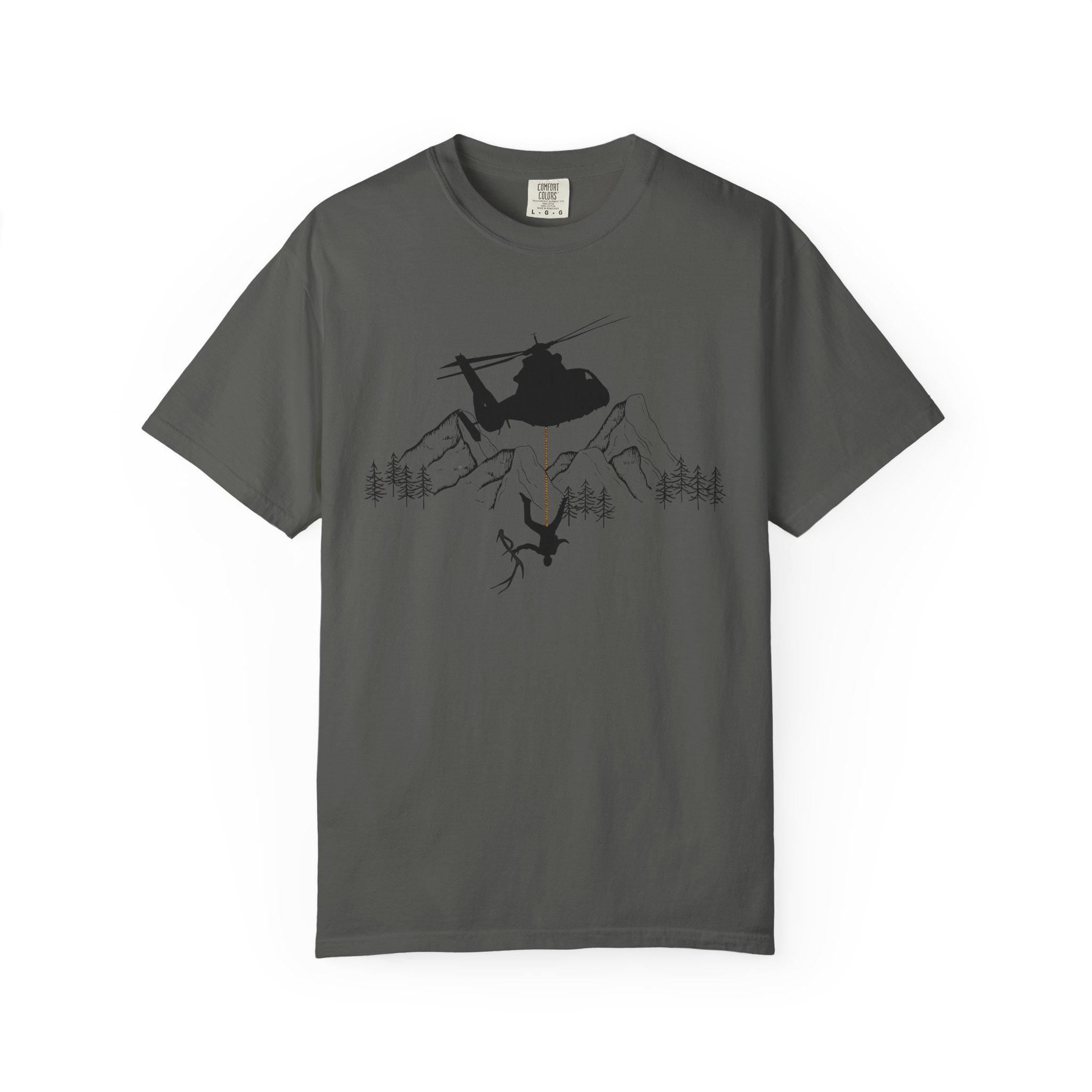Montana Shed HORN Hunting Helicopter Tee | Elk Shed Hunter Graphic Tee, No Shed Left Behind T-Shirt -Razels