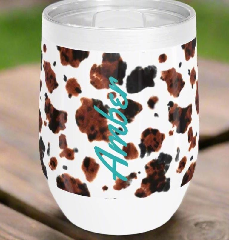 Personalized Wine Tumbler, Cowgirl Wine Tumbler, COWPRINT Tumbler, Insulated Wine Cup, Bachelorette Party, Cowgirl Summer -Razels