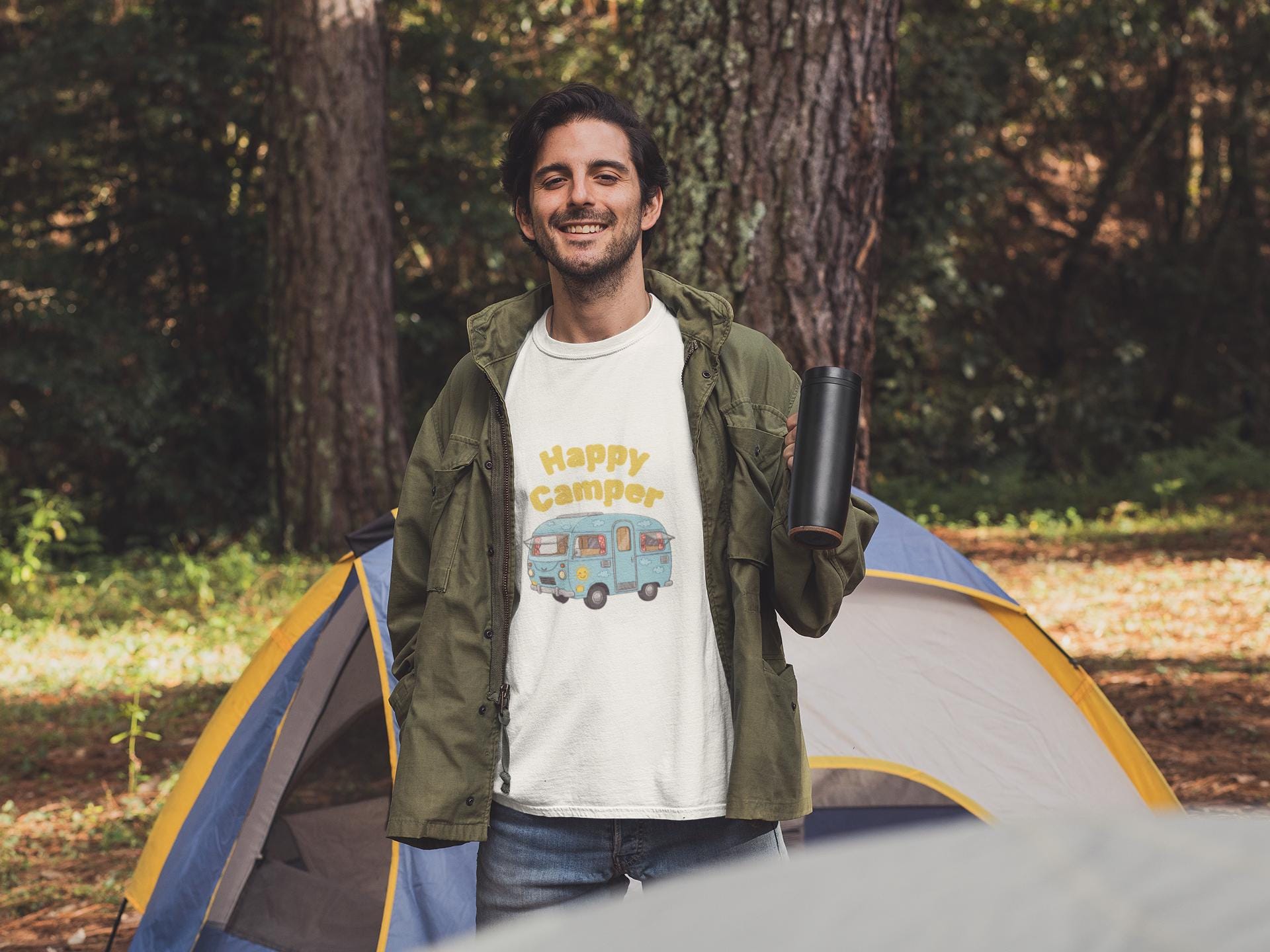 "Personalized Happy Camper T-Shirt
🌞 Bright, bold, and made for happy trails! 🌞
✓ Soft, garment-dyed cotton for that broken-in feel from day one
✓ Personalized with YOUR name – because you're the star of the campground!
✓ Unisex sizing from S to 4XL – comfy fits for all happy campers
✓ 9 fun, bright colors that scream vacation mode
✓ Double-needle stitching for extra durability (because camping gets wild)
✓ Seamless tubular knit for a smooth, clean look