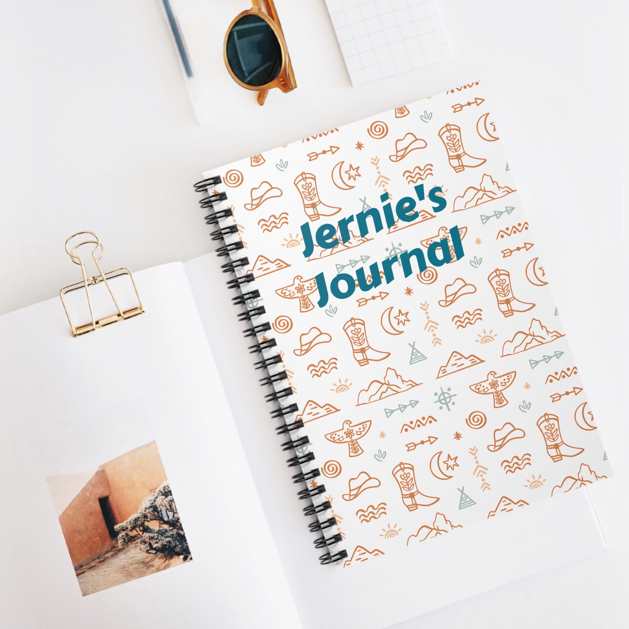 Personalized Western Notebook | Custom Name Boho Cowboy Journal, Beige Turquoise Back to School Notebook