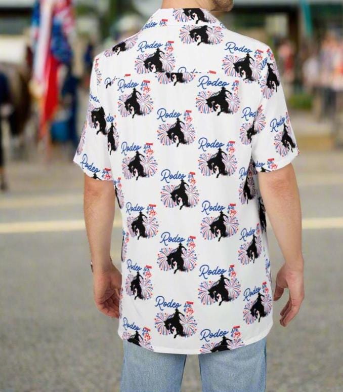 4th of July Hawaiian Shirt, Patriotic Button Up Shirt, Patriotic Bronc Rider Western Button Down -Razels