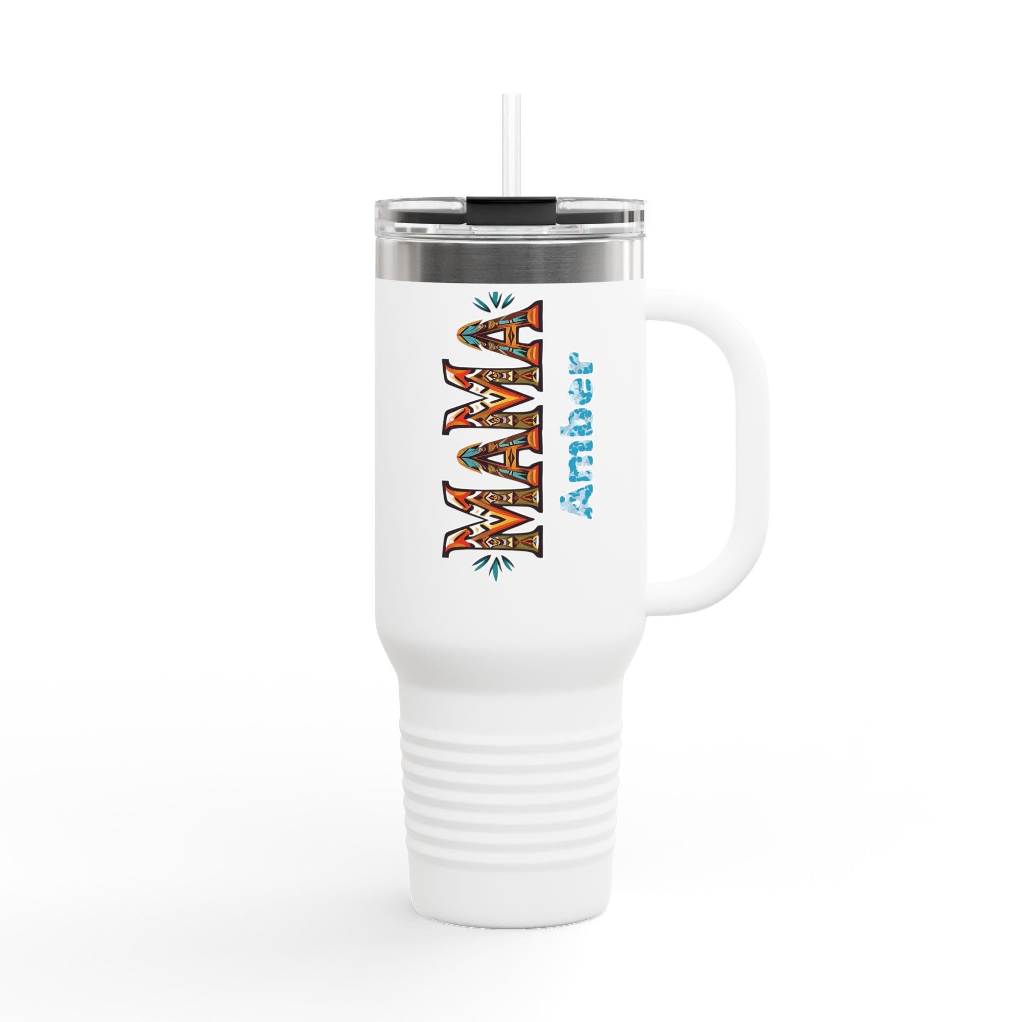 Personalized BOHO MAMA 40oz Travel Mug, Custom Name Tumbler with Handle