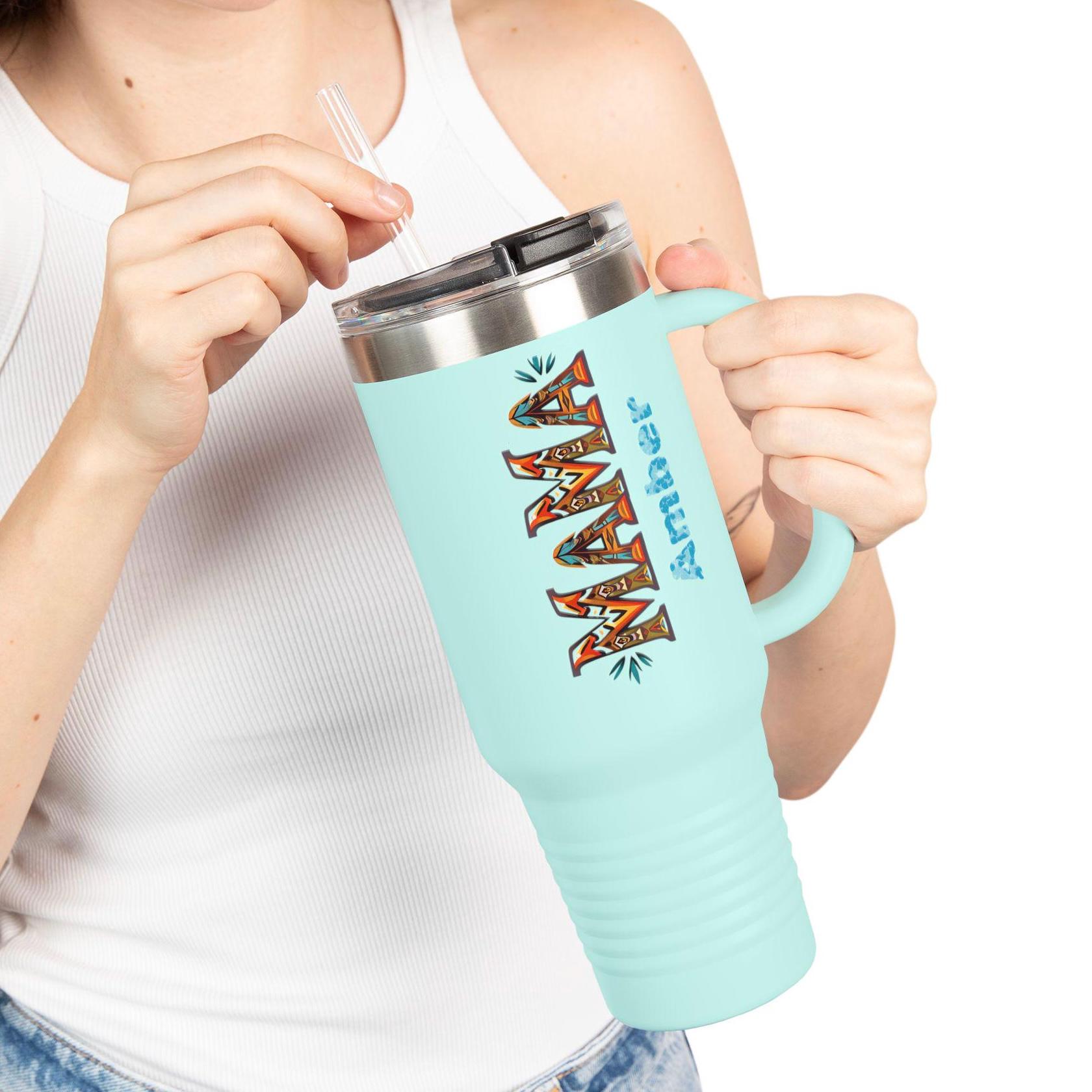 Personalized BOHO MAMA 40oz Travel Mug, Custom Name Tumbler with Handle