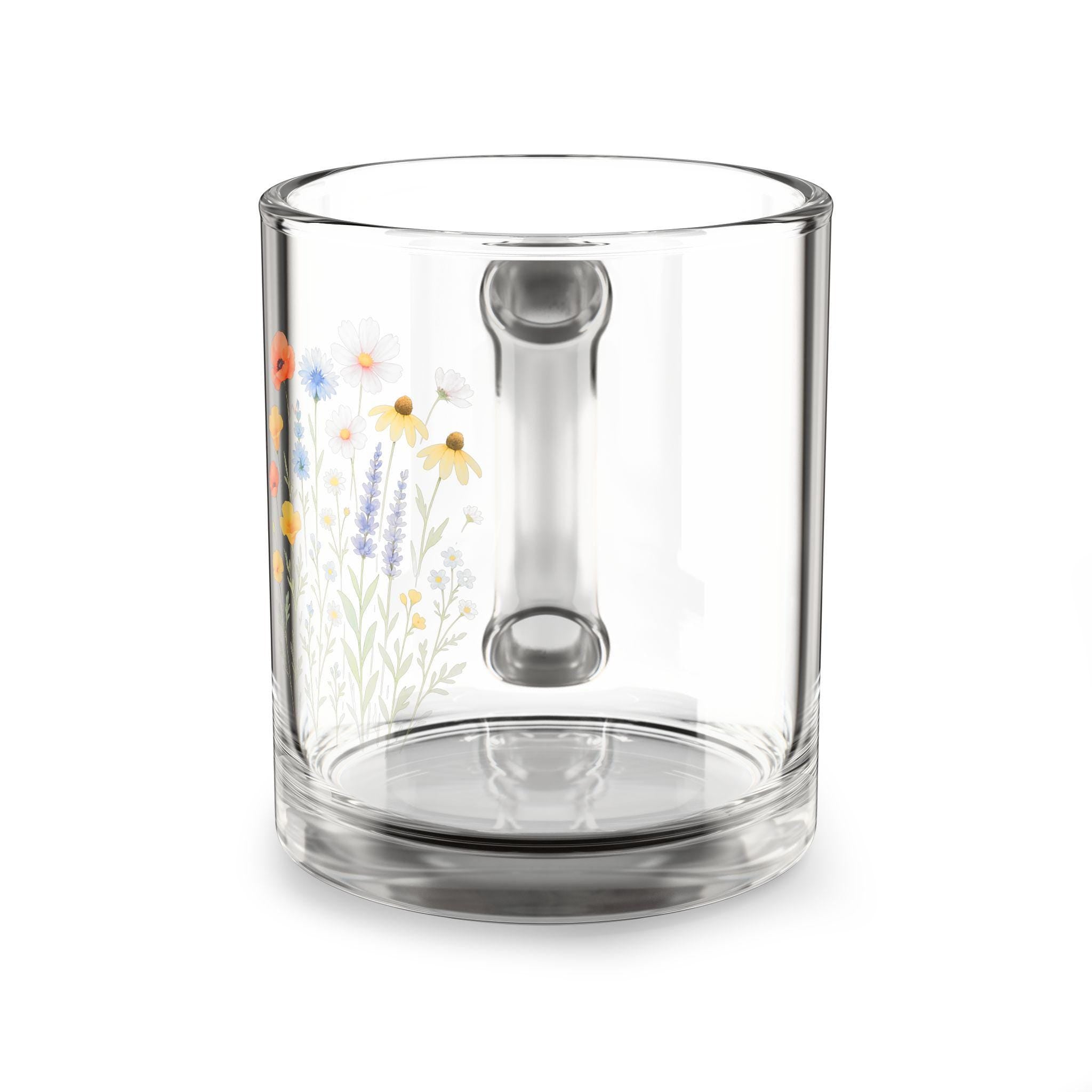Personalized Wildflower Glass Mug: Floral Tea & Coffee Cup