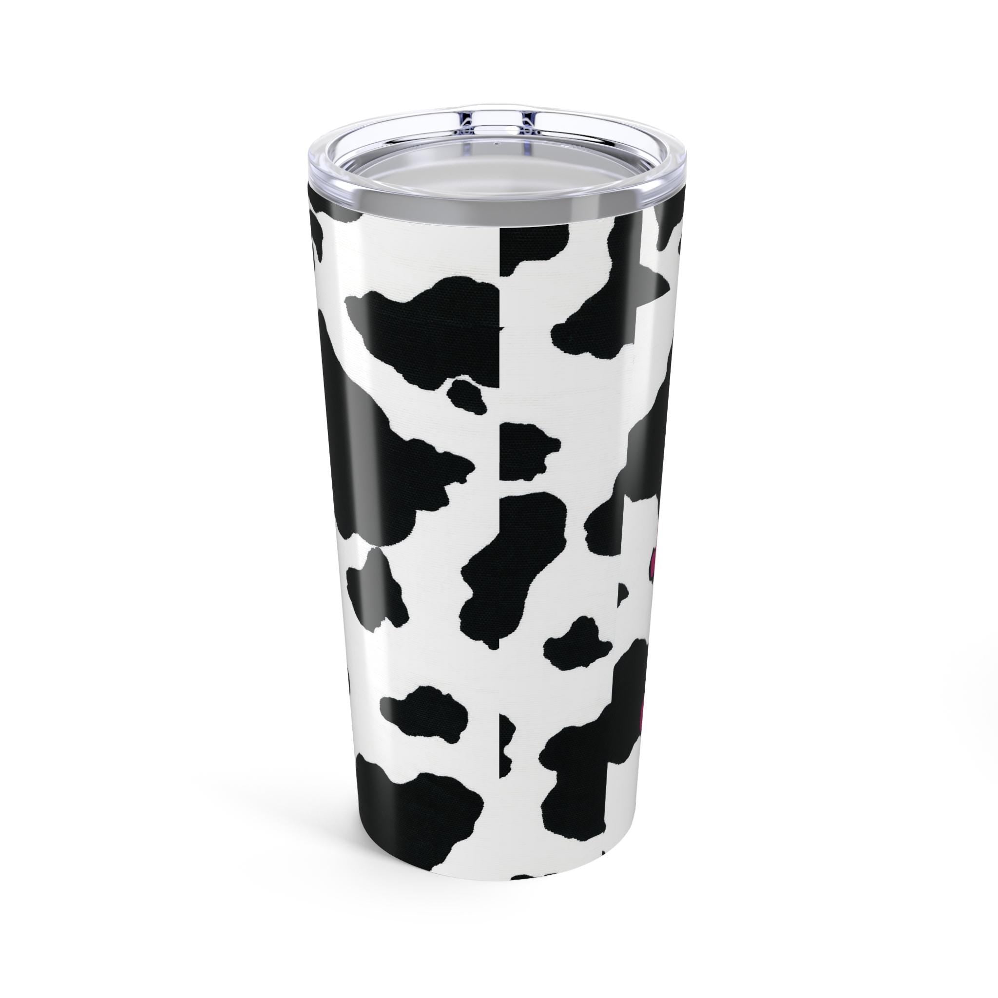 Moo-ve over boring drinkware—this tumbler is all about style + personality! 🌸 Our personalized cow print tumbler features your custom name wrapped in the cutest black-and-white pattern for a sassy, farmhouse-chic vibe. 
✓ Add your name for a custom touch that’s udderly adorable 🌿
✓ Double-walled stainless steel keeps drinks hot or cold for hours
✓ Glossy finish shows off the bold cow print in all its glory ✨
✓ Vacuum-insulated with clear push-on lid—perfect for life on the go ☕