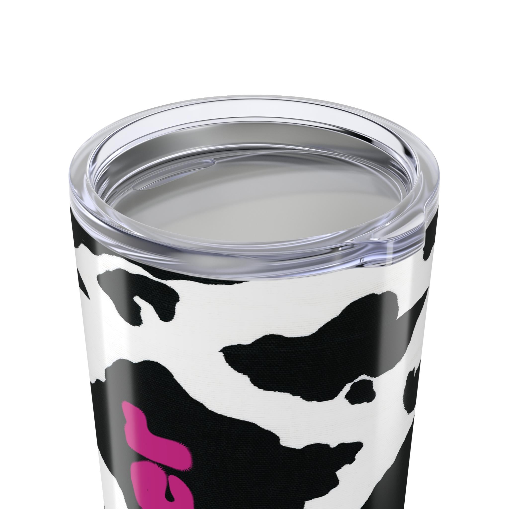 Moo-ve over boring drinkware—this tumbler is all about style + personality! 🌸 Our personalized cow print tumbler features your custom name wrapped in the cutest black-and-white pattern for a sassy, farmhouse-chic vibe. 
✓ Add your name for a custom touch that’s udderly adorable 🌿
✓ Double-walled stainless steel keeps drinks hot or cold for hours
✓ Glossy finish shows off the bold cow print in all its glory ✨
✓ Vacuum-insulated with clear push-on lid—perfect for life on the go ☕