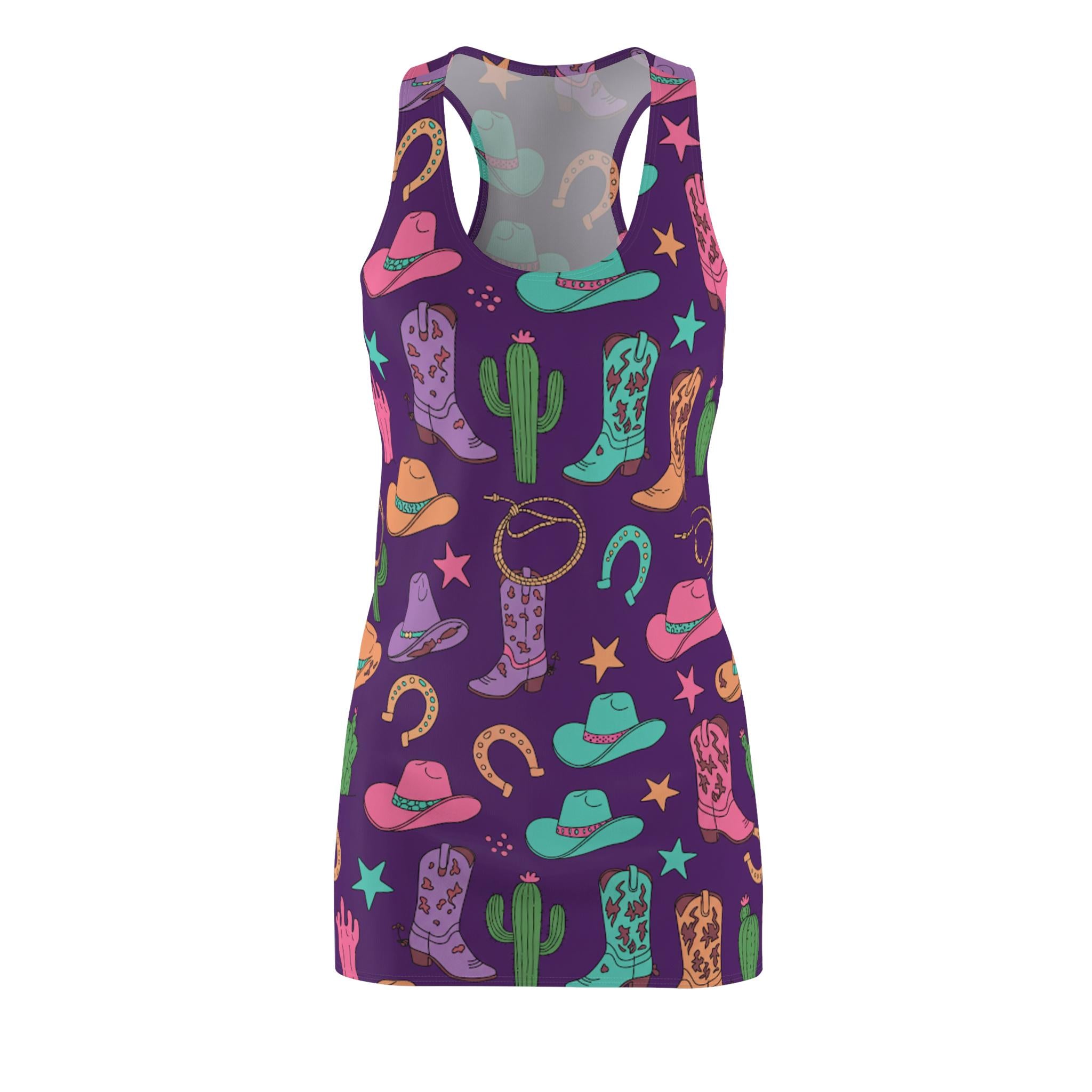 Western Cowgirl Racerback Dress, Purple Summer Cowgirl Dress, Casual Summer Dress, Cowgirl Beach Coverup -Razels