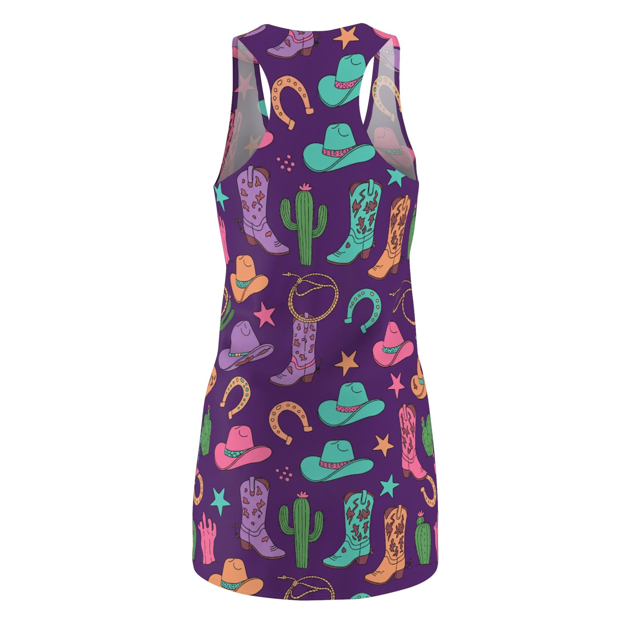 Western Cowgirl Racerback Dress, Purple Summer Cowgirl Dress, Casual Summer Dress, Cowgirl Beach Coverup -Razels