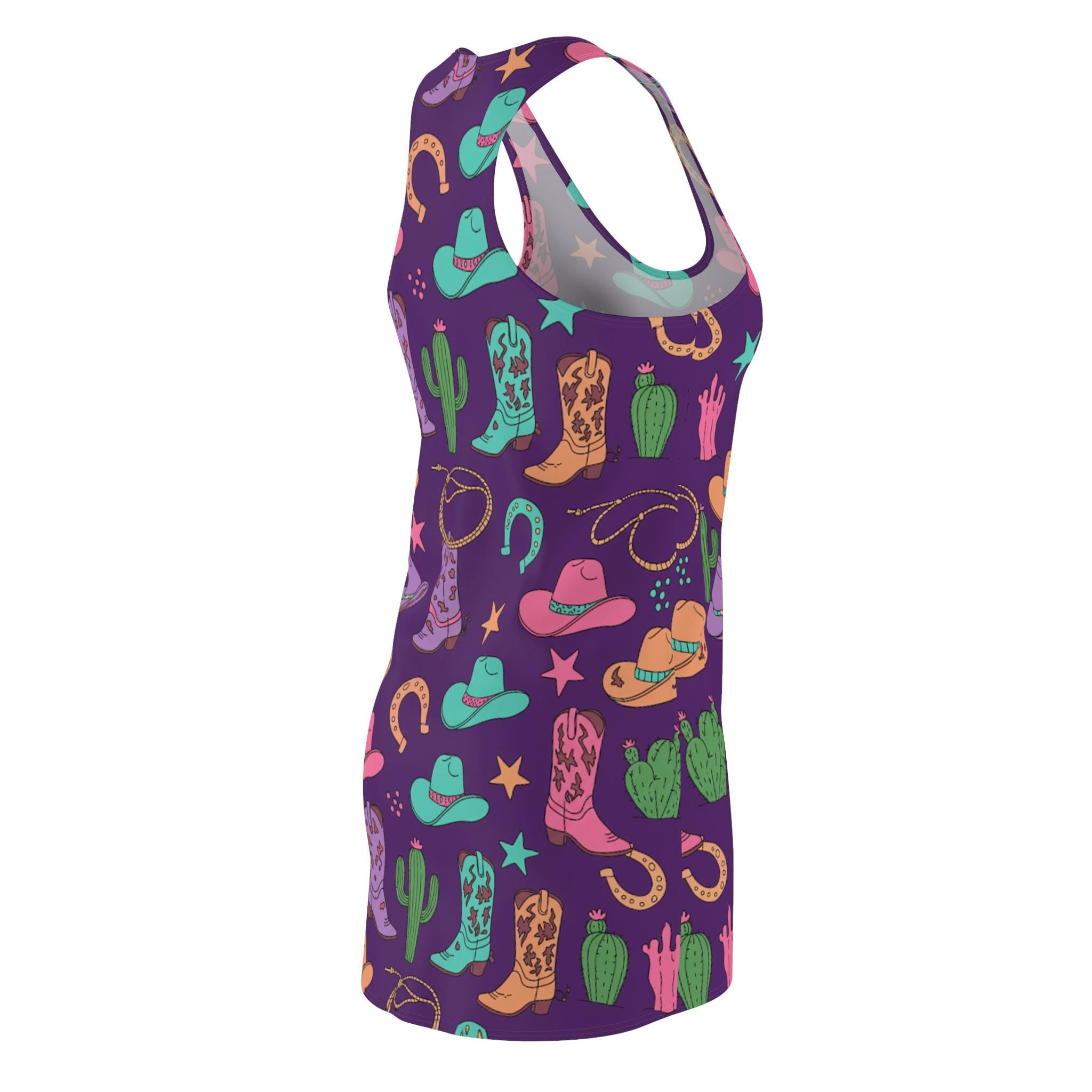 Western Cowgirl Racerback Dress, Purple Summer Cowgirl Dress, Casual Summer Dress, Cowgirl Beach Coverup -Razels