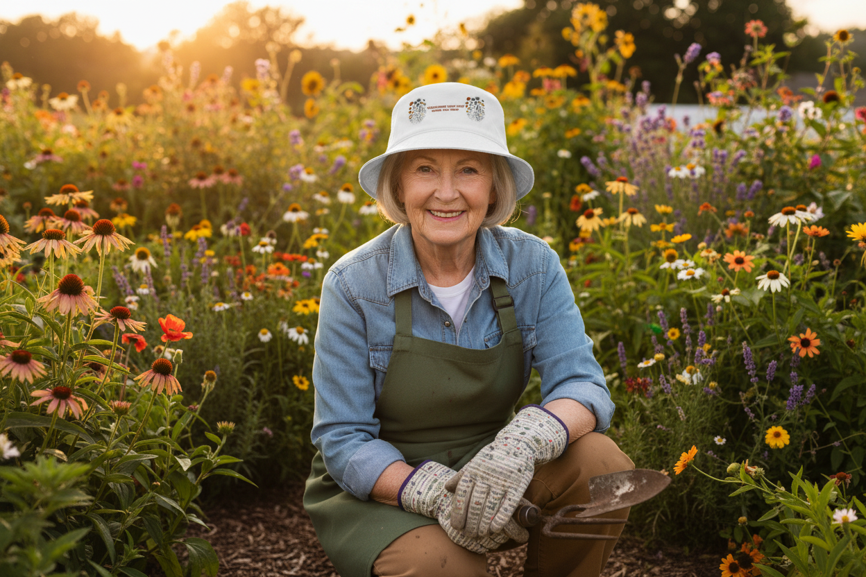 Embroidered Wildflower Bucket Hat: Gardener Gift
