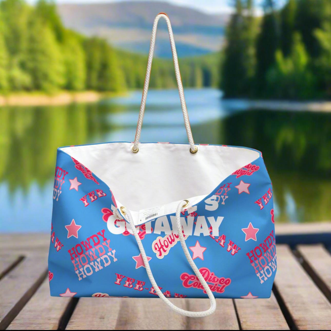 Personalized Disco Cowgirl Weekender Bag, Hot Pink Travel Tote for Girls, Custom Sleepover Bag,