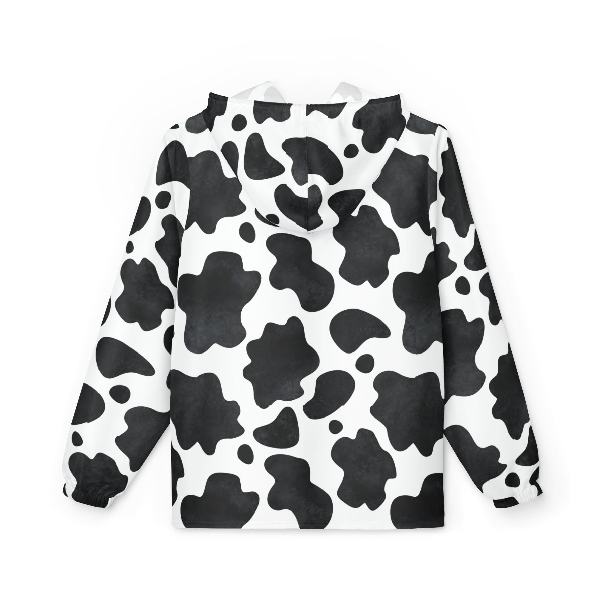 CUSTOM Cow Print Windbreaker Jacket, Personalized Black and White Rain Jacket, Unisex Lightweight Springl Jacket -Razels
