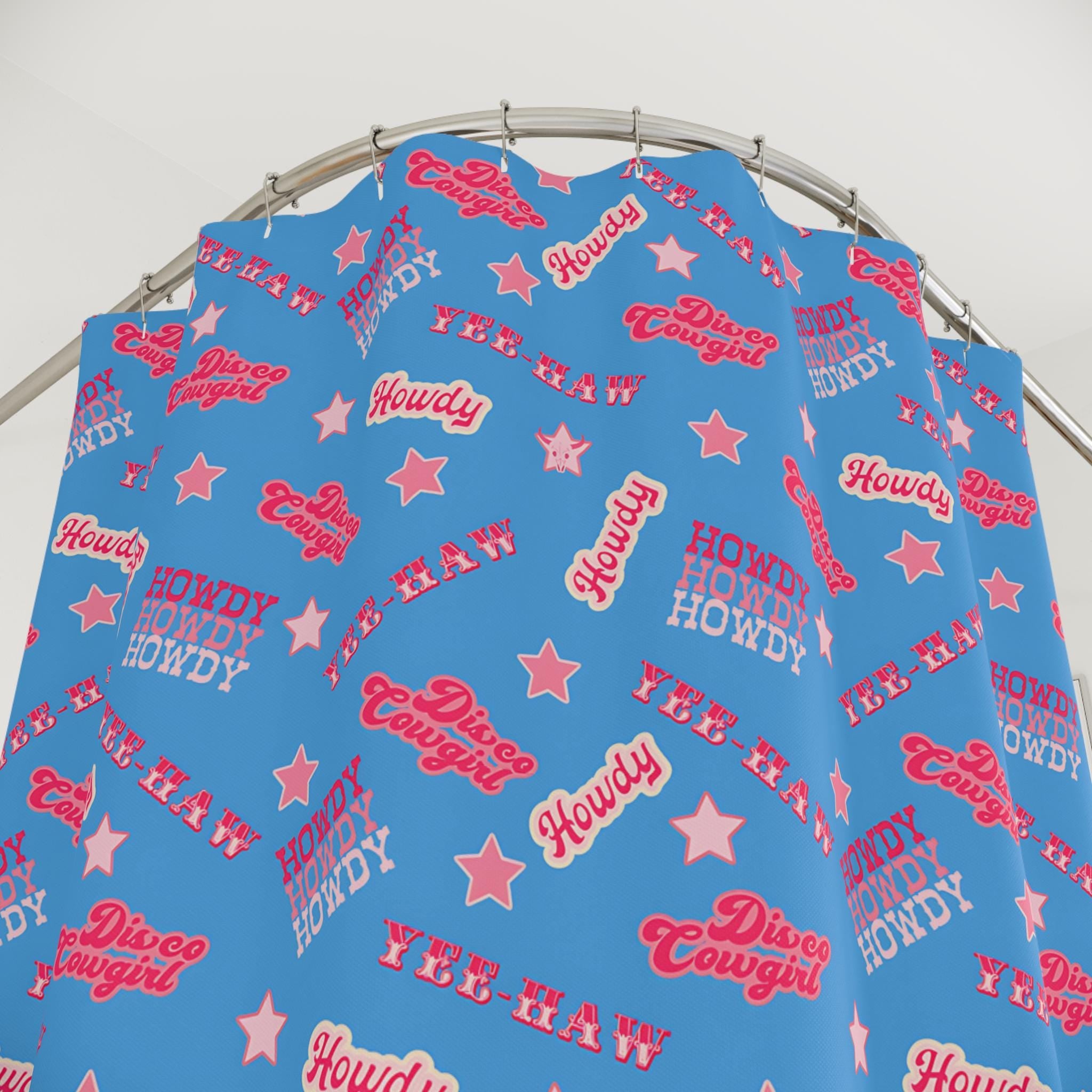 Disco Cowgirl Shower Curtain, Howdy Yeehaw Pink Western Bathroom Shower Curtain, Fun Kids Cowgirl Decor -Razels