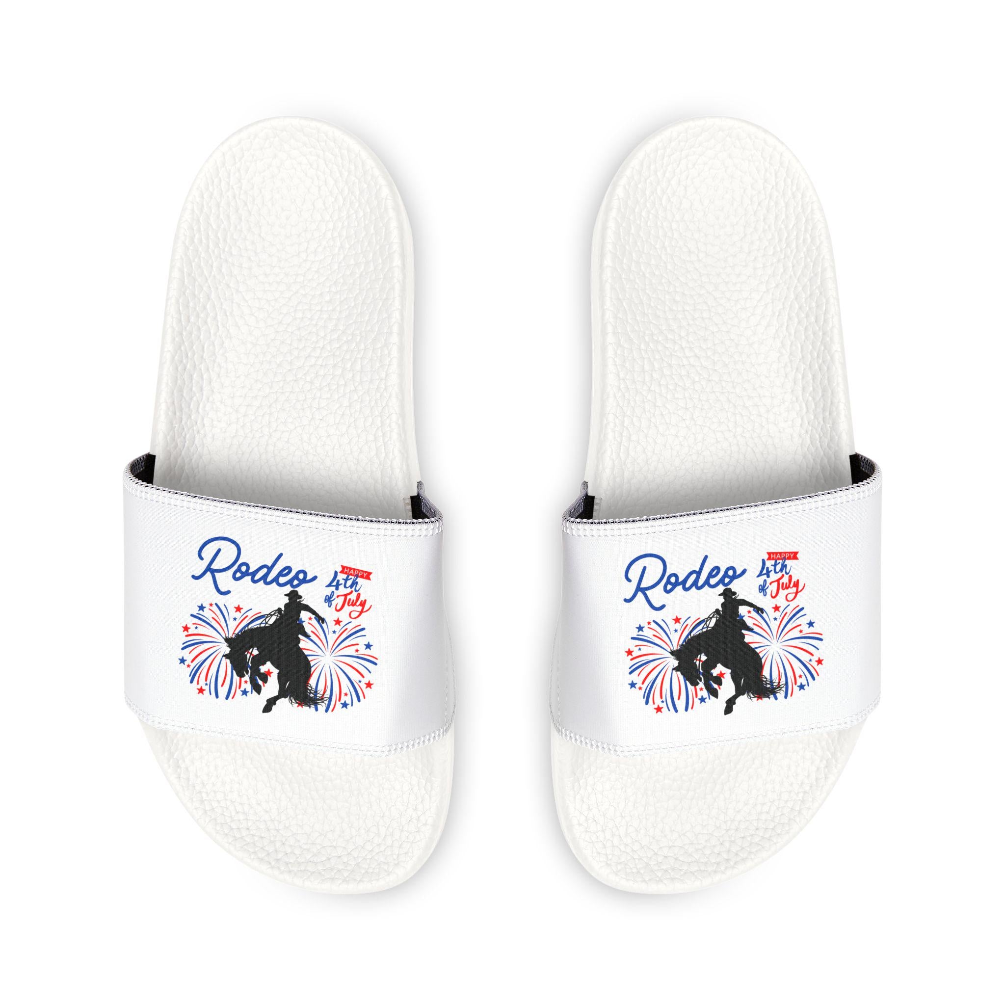 Womens 4th of July Sandals, Patriotic Cowgirl Slides, Red White and Blue Rodeo Bronc Sandals, Western Summer Shoes -Razels