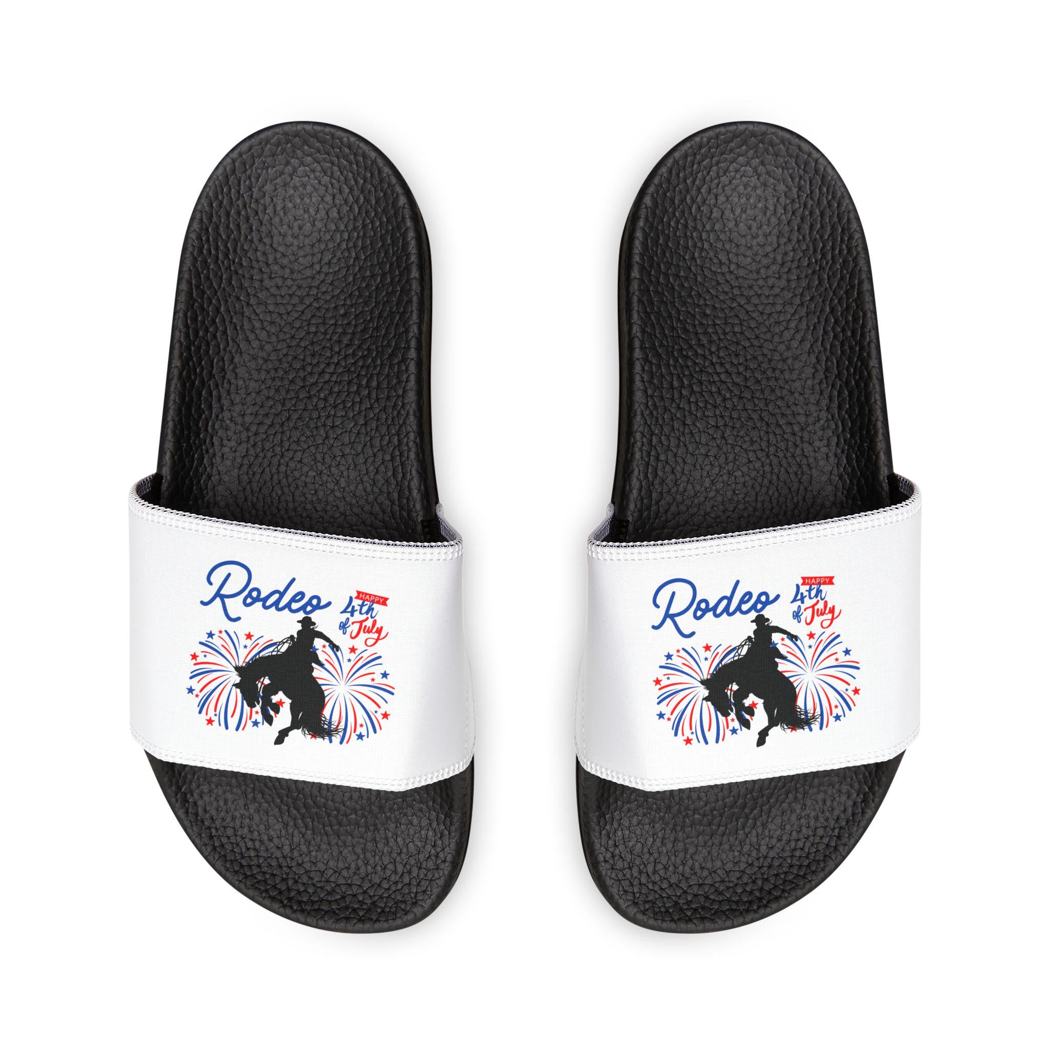 Womens 4th of July Sandals, Patriotic Cowgirl Slides, Red White and Blue Rodeo Bronc Sandals, Western Summer Shoes -Razels