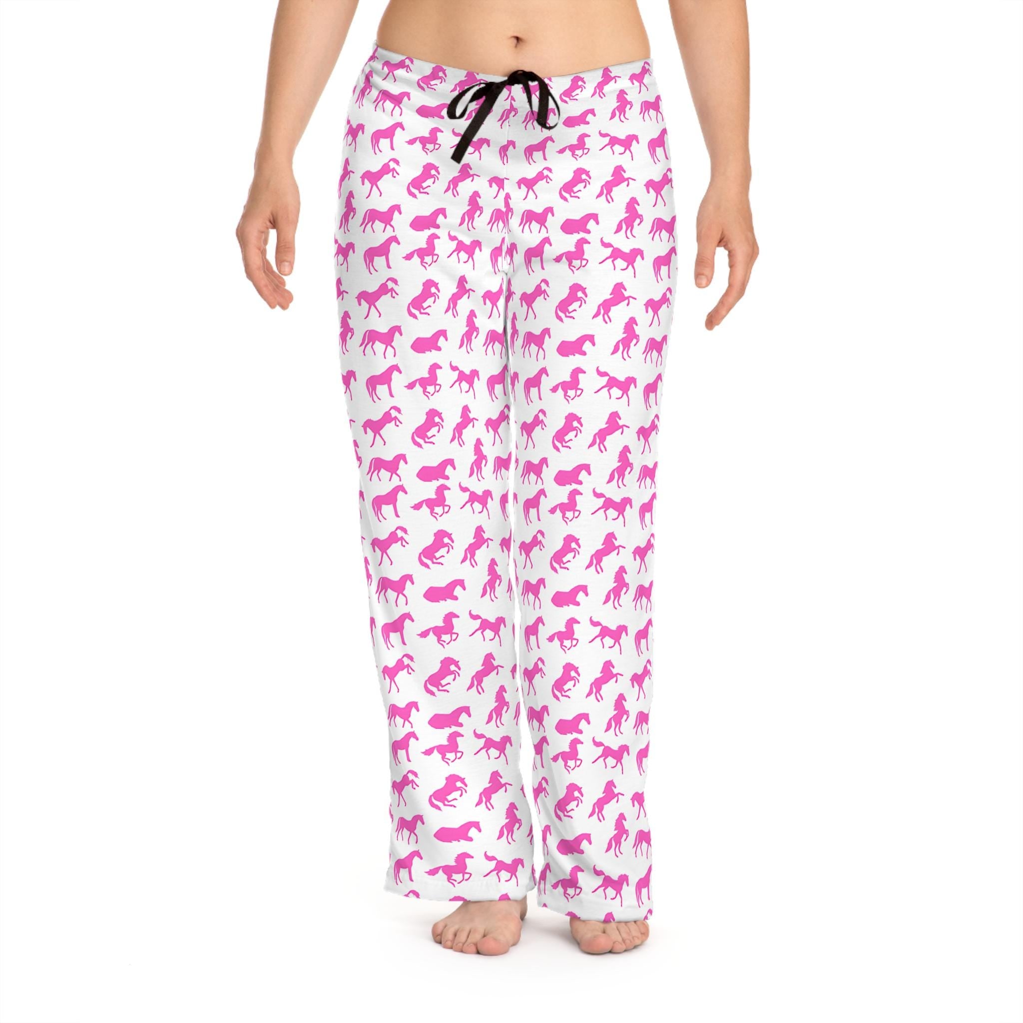Pink Pony Club Pajama Pants, Hot Pink Horse Cowgirl Pajamas -Razels