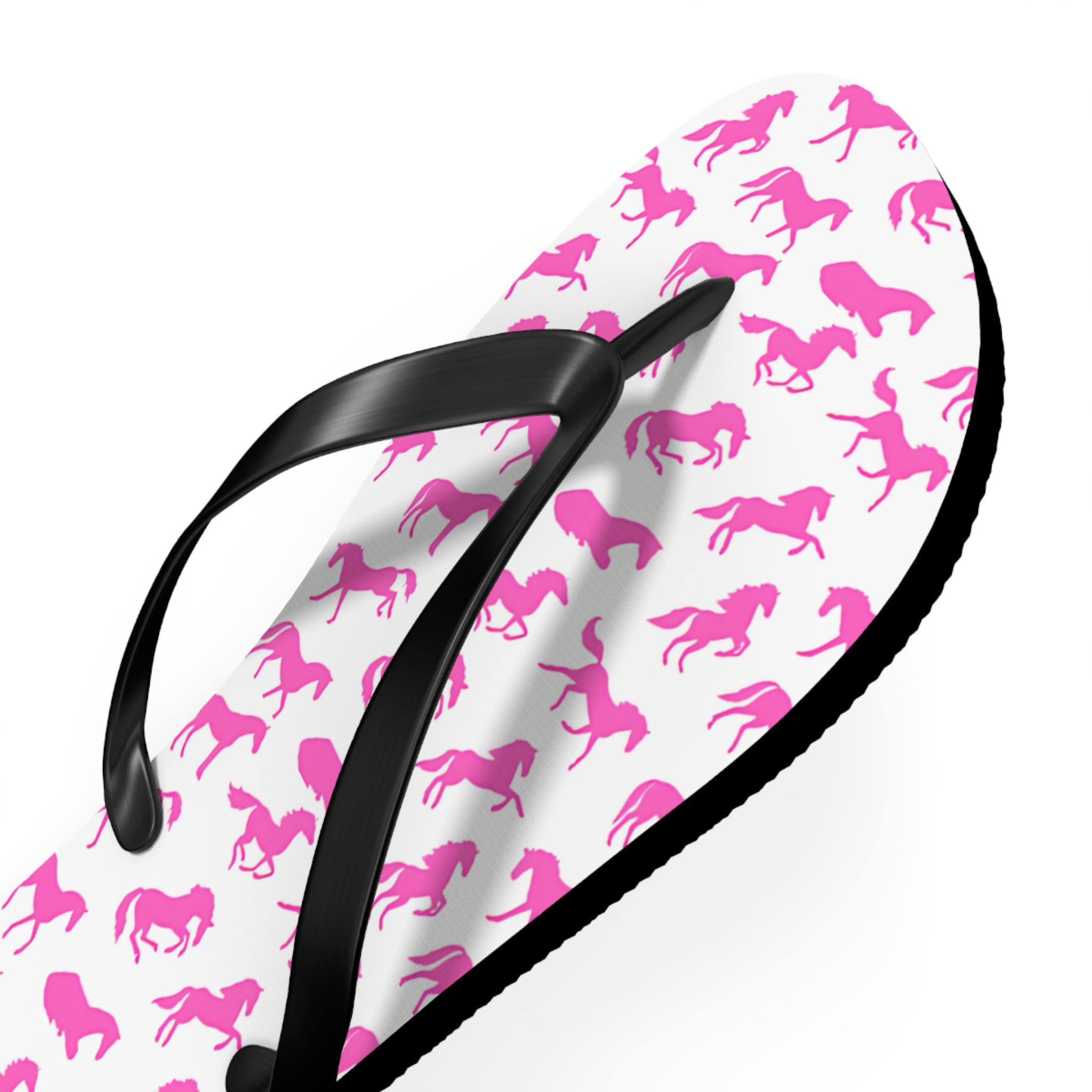 PINK PONY CLUB Flip-Flops, Pink Horse Western Sandals | Cowgirl Bachelorette Party Shoes | Rodeo Pool Slides | Horse Shoes -Razels