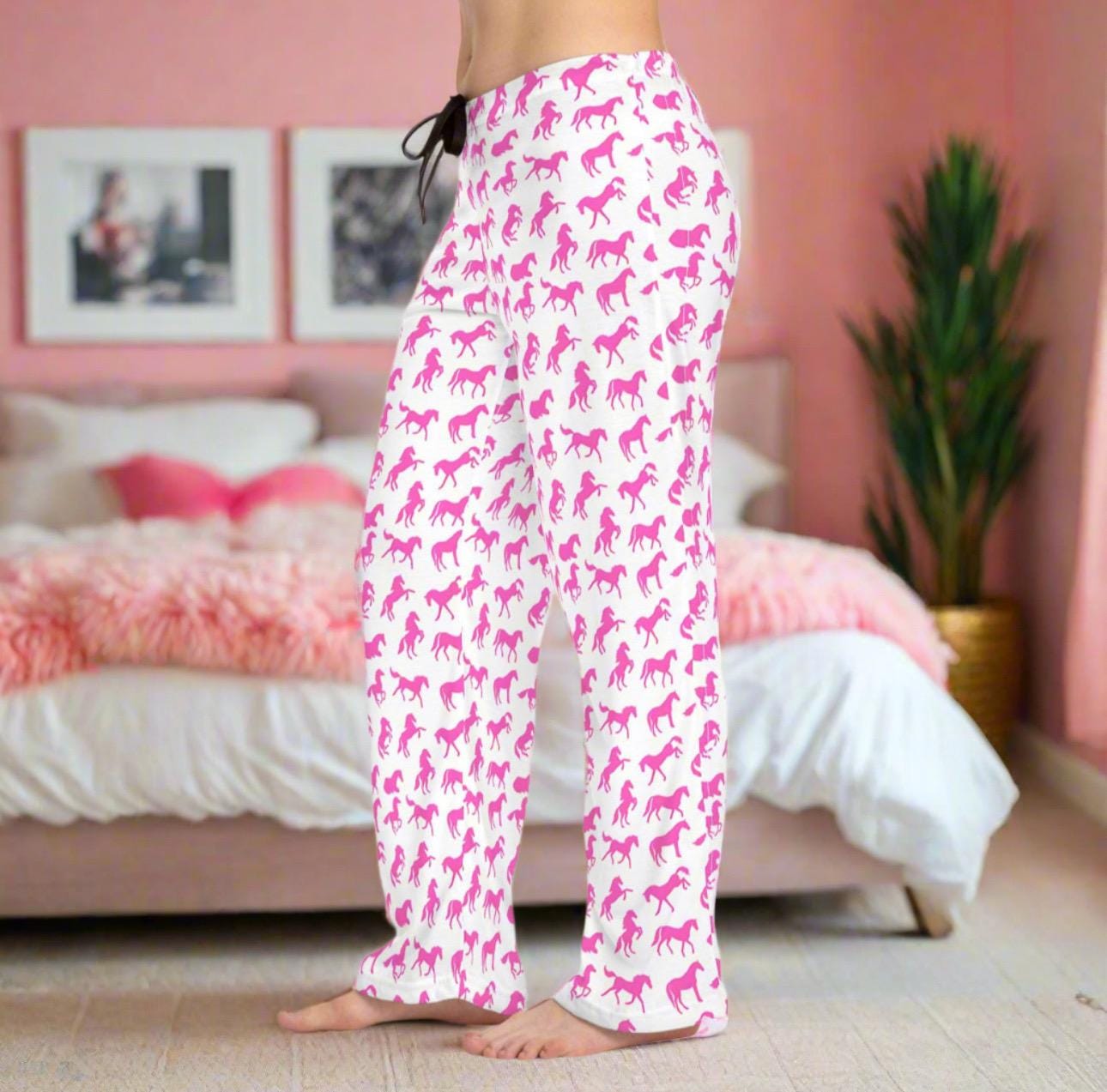 Pink Pony Club Pajama Pants, Hot Pink Horse Cowgirl Pajamas -Razels
