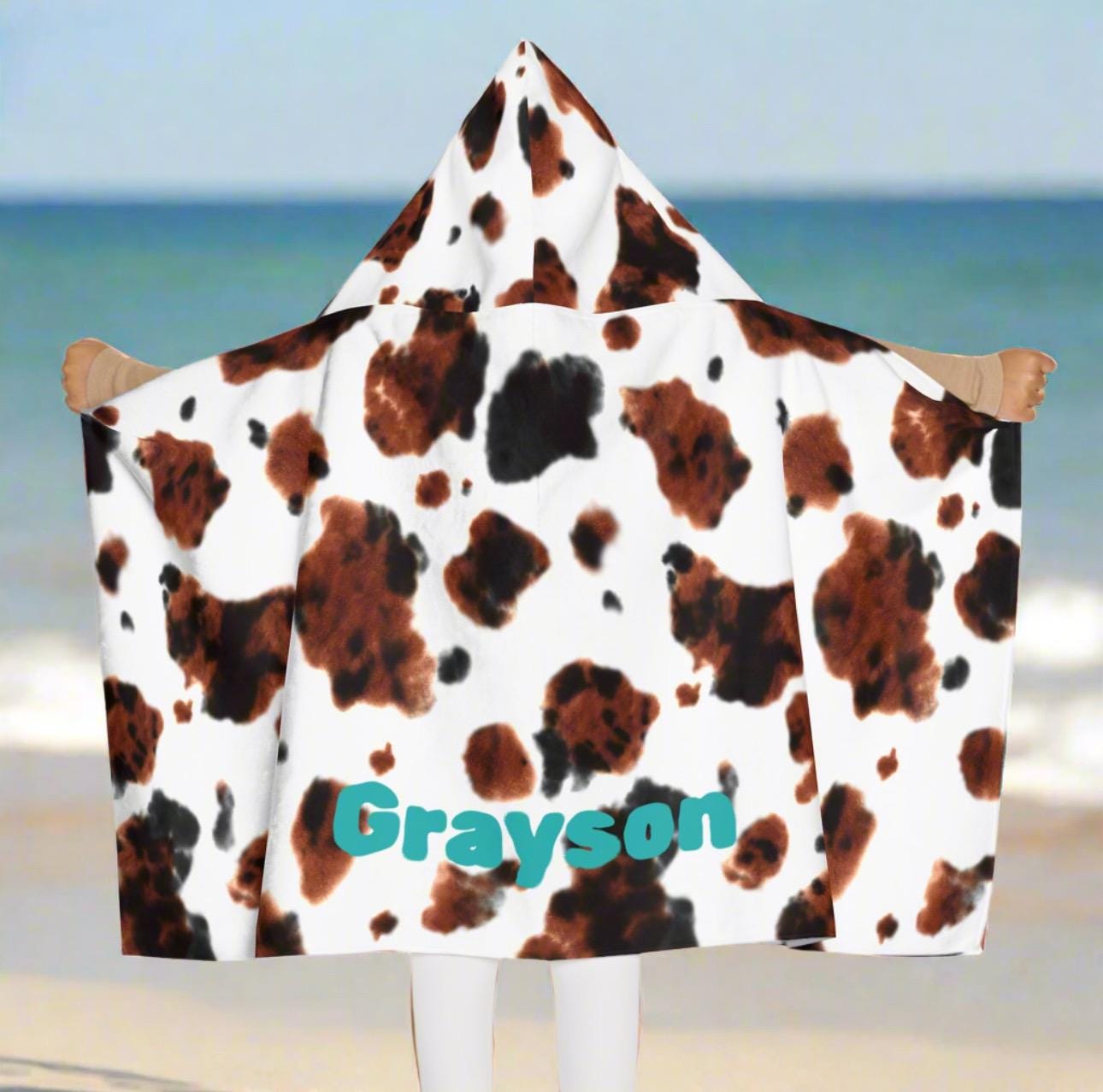 Personalized Cow Print Hooded Towel: Western Toddler Bath Wrap
