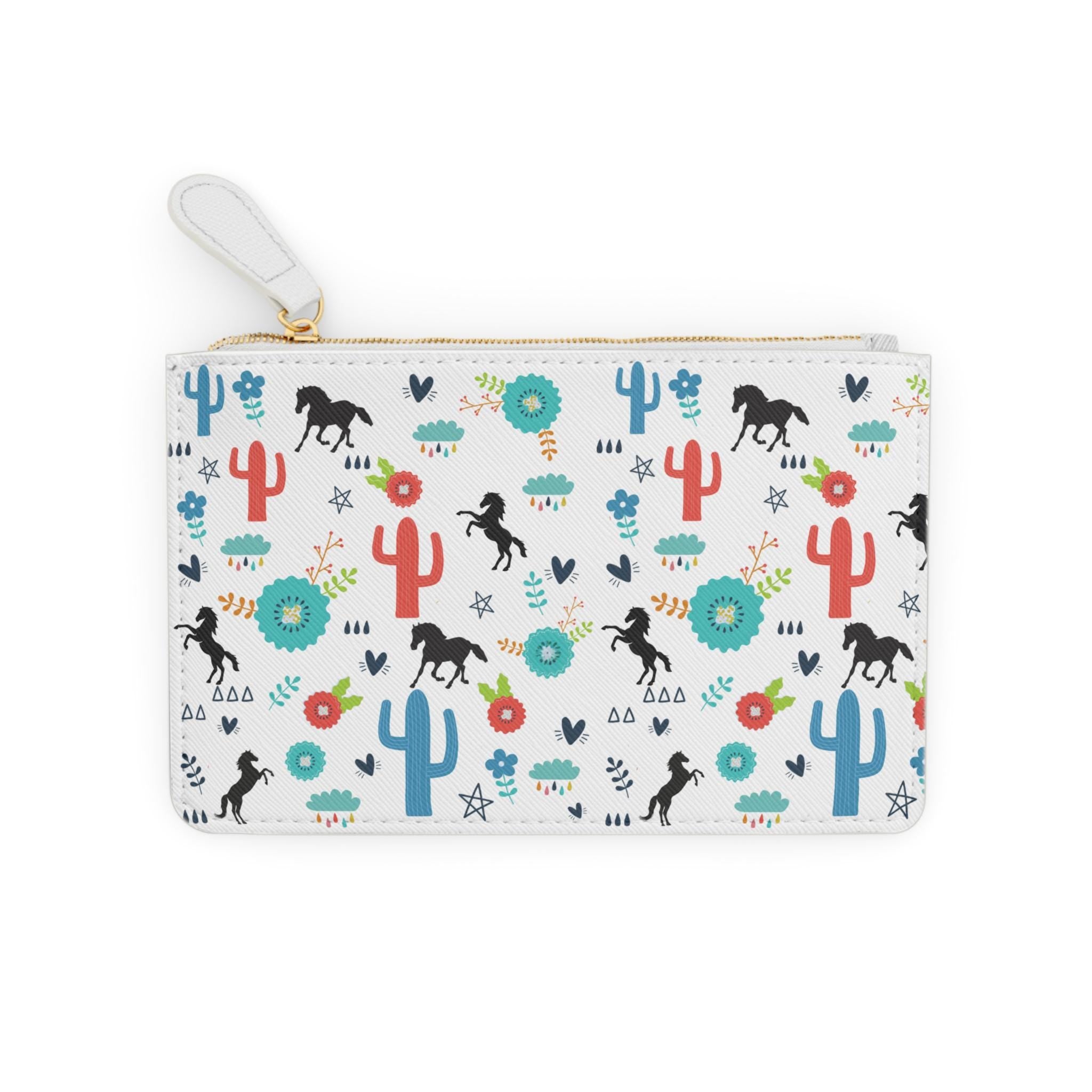 Personalized Cowgirl Mini Clutch: Horse Cactus Print Faux Leather Purse