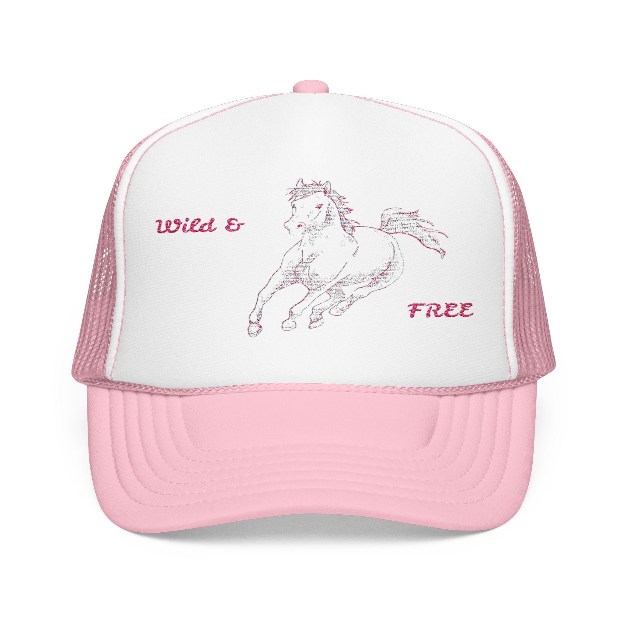 Pink Horse Embroidered Trucker Hat Wild & Free Summer Cowgirl Snapback Western Festival Cap -Razels