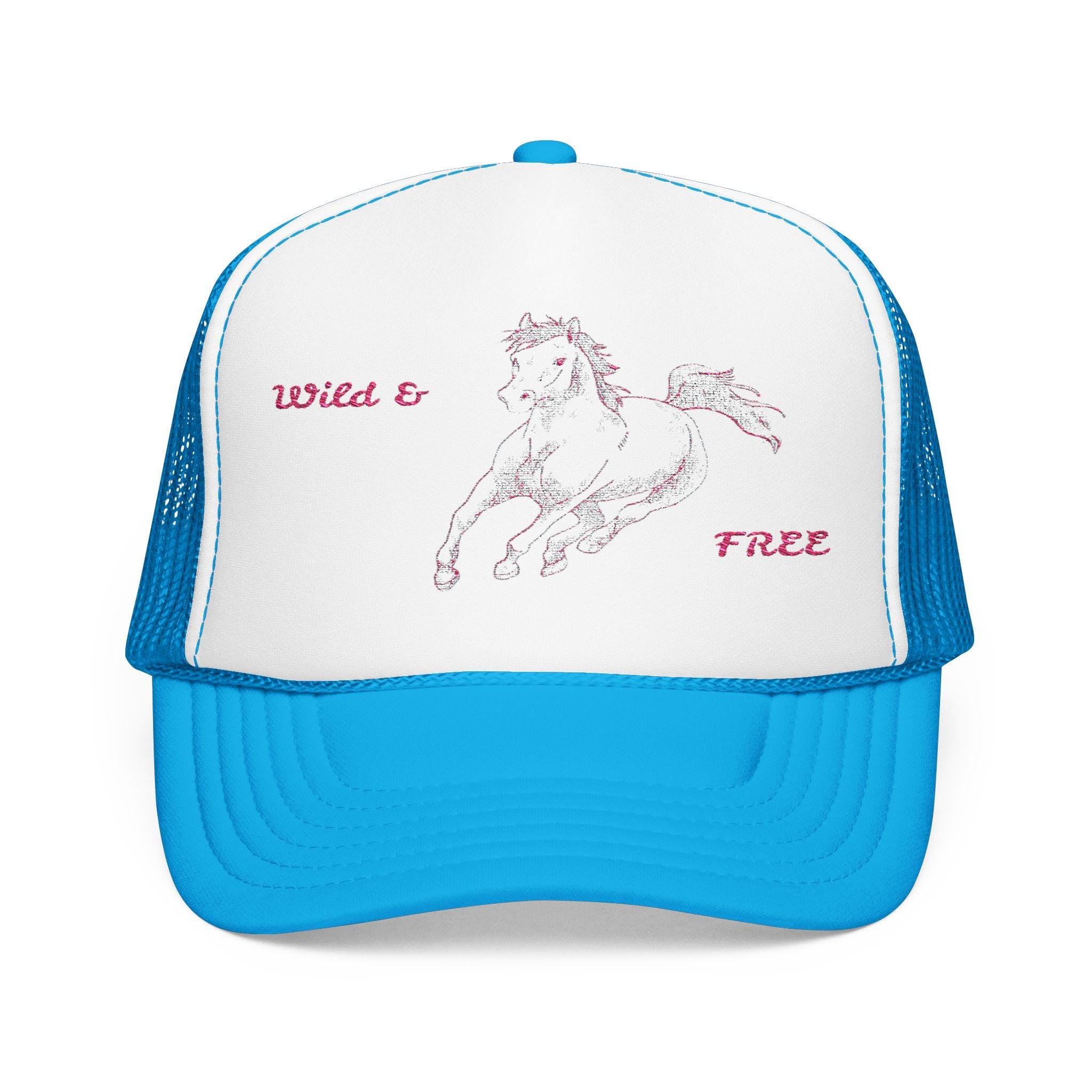Pink Horse Embroidered Trucker Hat Wild & Free Summer Cowgirl Snapback Western Festival Cap -Razels