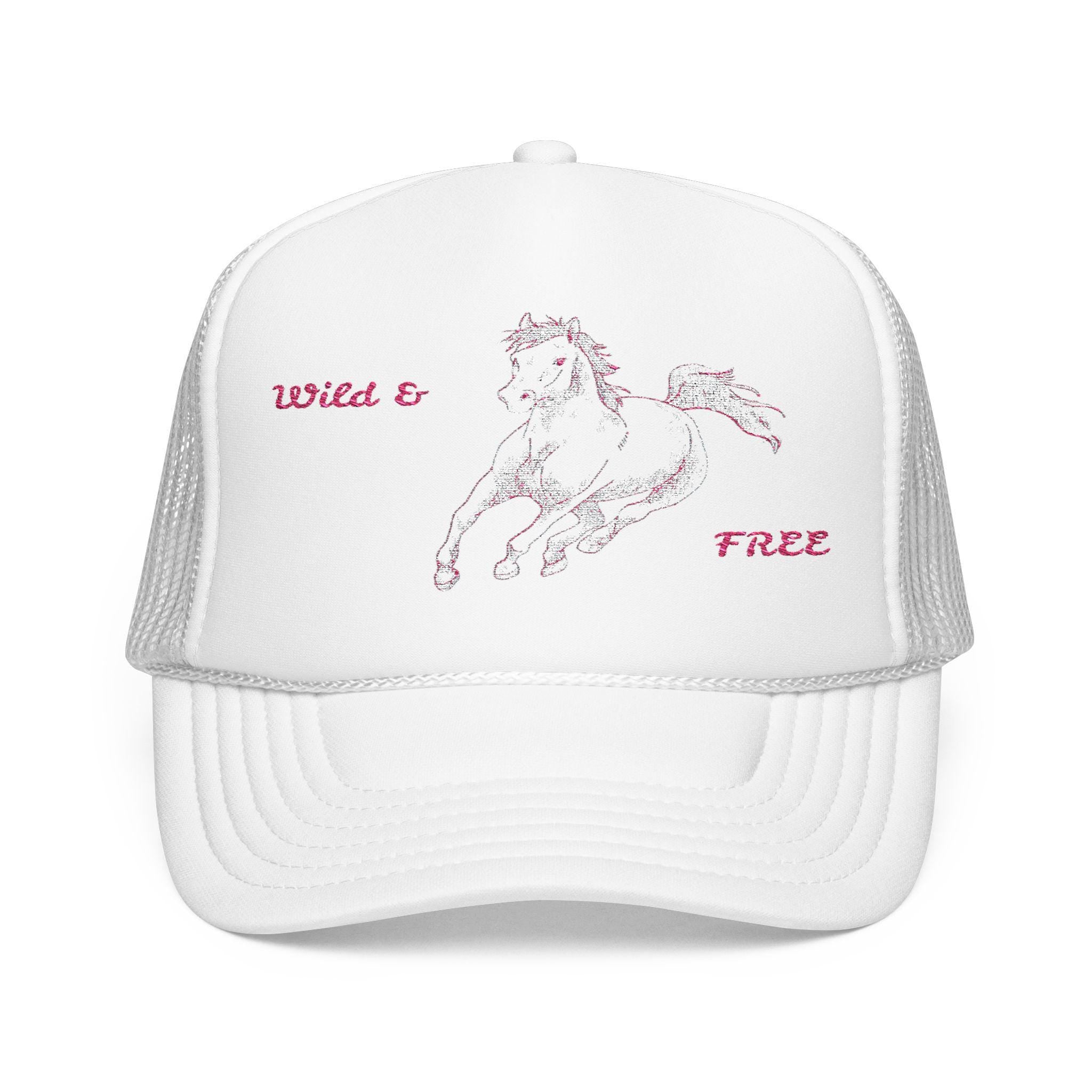 Pink Horse Embroidered Trucker Hat Wild & Free Summer Cowgirl Snapback Western Festival Cap -Razels