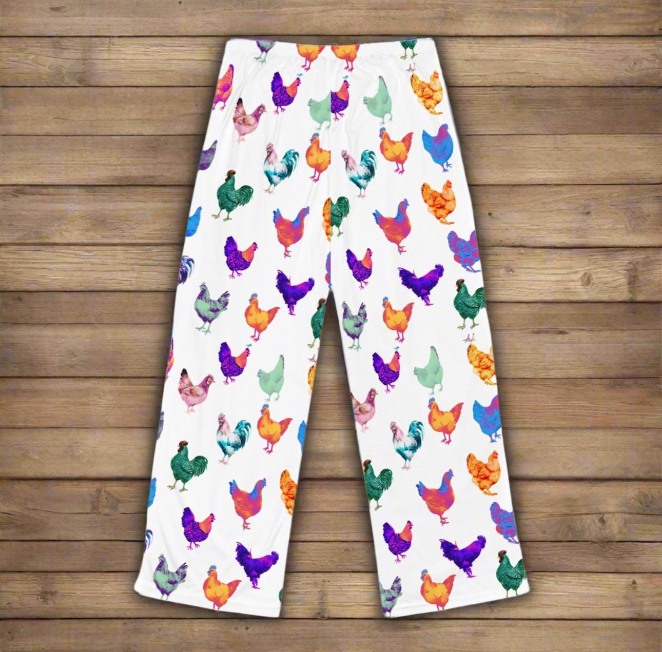 Chicken Pants, Colorful Chicken Jammie Pants, Gift for Chicken Lover, Crazy Chicken Lady Pants -Razels