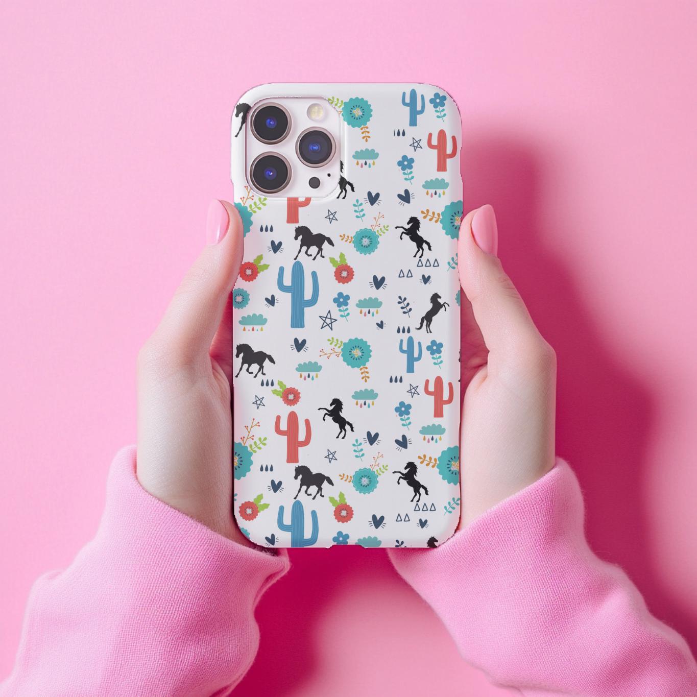 Wild West Horse Print Phone Case, Colorful Cowgirl Desert Design -Razels
